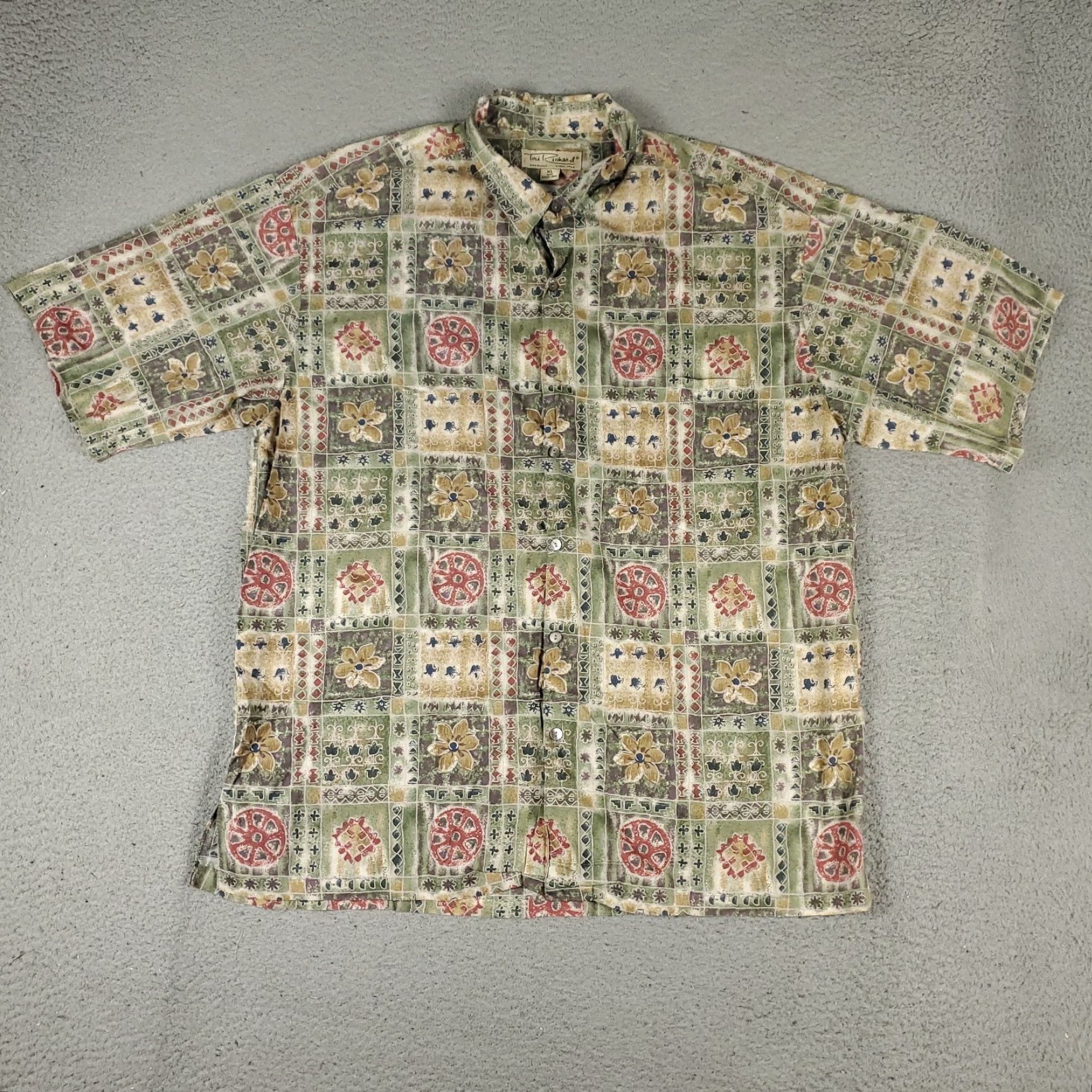 Tori Richard Tori Richard Shirt Mens XL Green Geometric Casual Button-Up Short Sleeve Shirt Size US XL / EU 56 / 4 - 2 Thumbnail