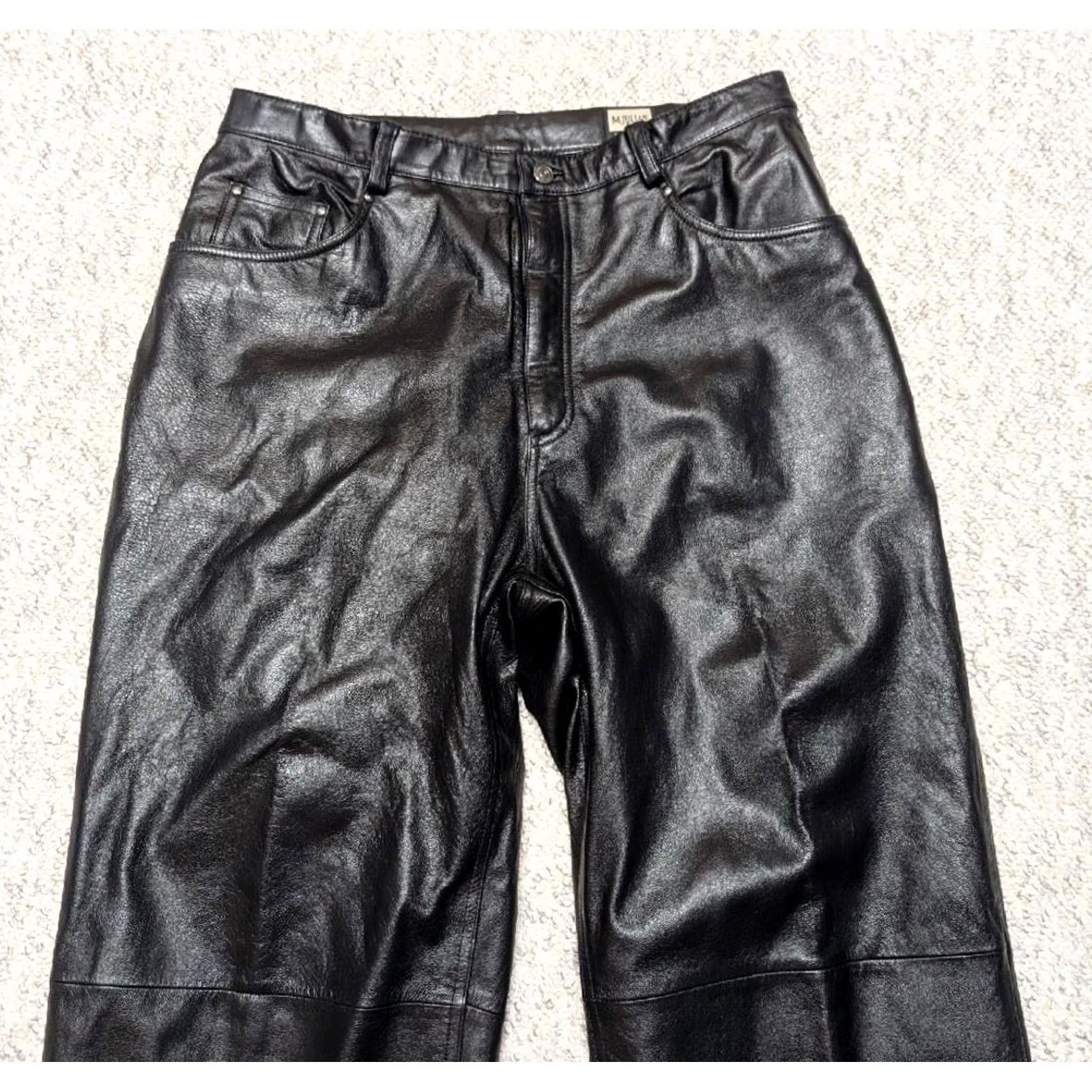 Vintage VINTAGE Wilsons Leather Jeans 36x32 Baggy Loose Wide-Leg Black Leather, Cowhide Men's Pants 1990s Y2K Vintage Motorcycle Style Size US 36 / EU 52 - 4 Thumbnail