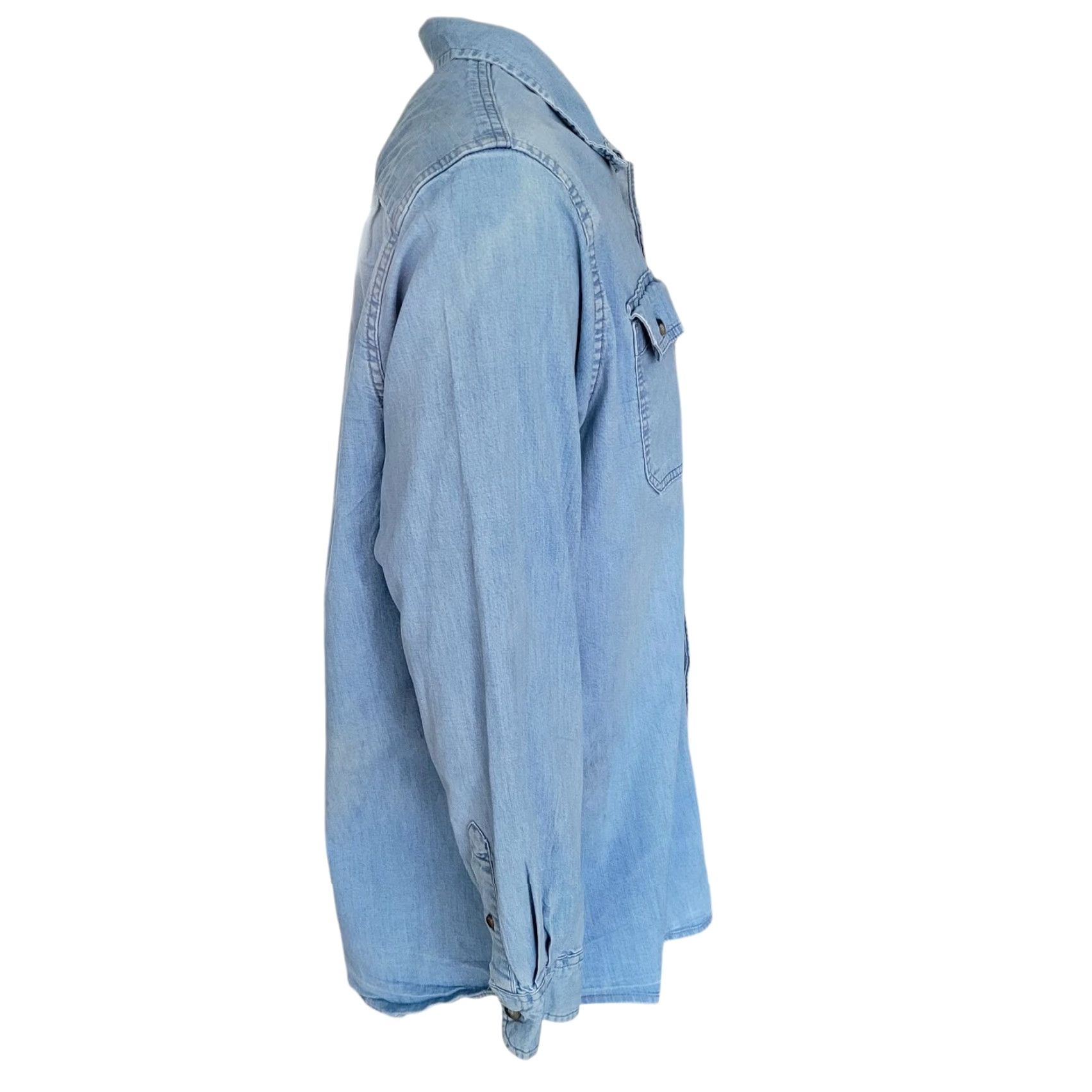 Wrangler Vintage Wrangler Long Sleeve Denim Shirt XL Light Blue Western Pearl Snap USA Mens Size US XL / EU 56 / 4 - 2 Thumbnail
