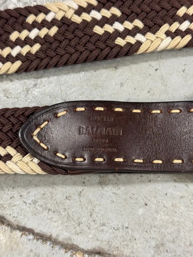 Balmain × Designer × Vintage 2010s Balmain Woven Canva Brown Leather Belt Size ONE SIZE - 6 Thumbnail