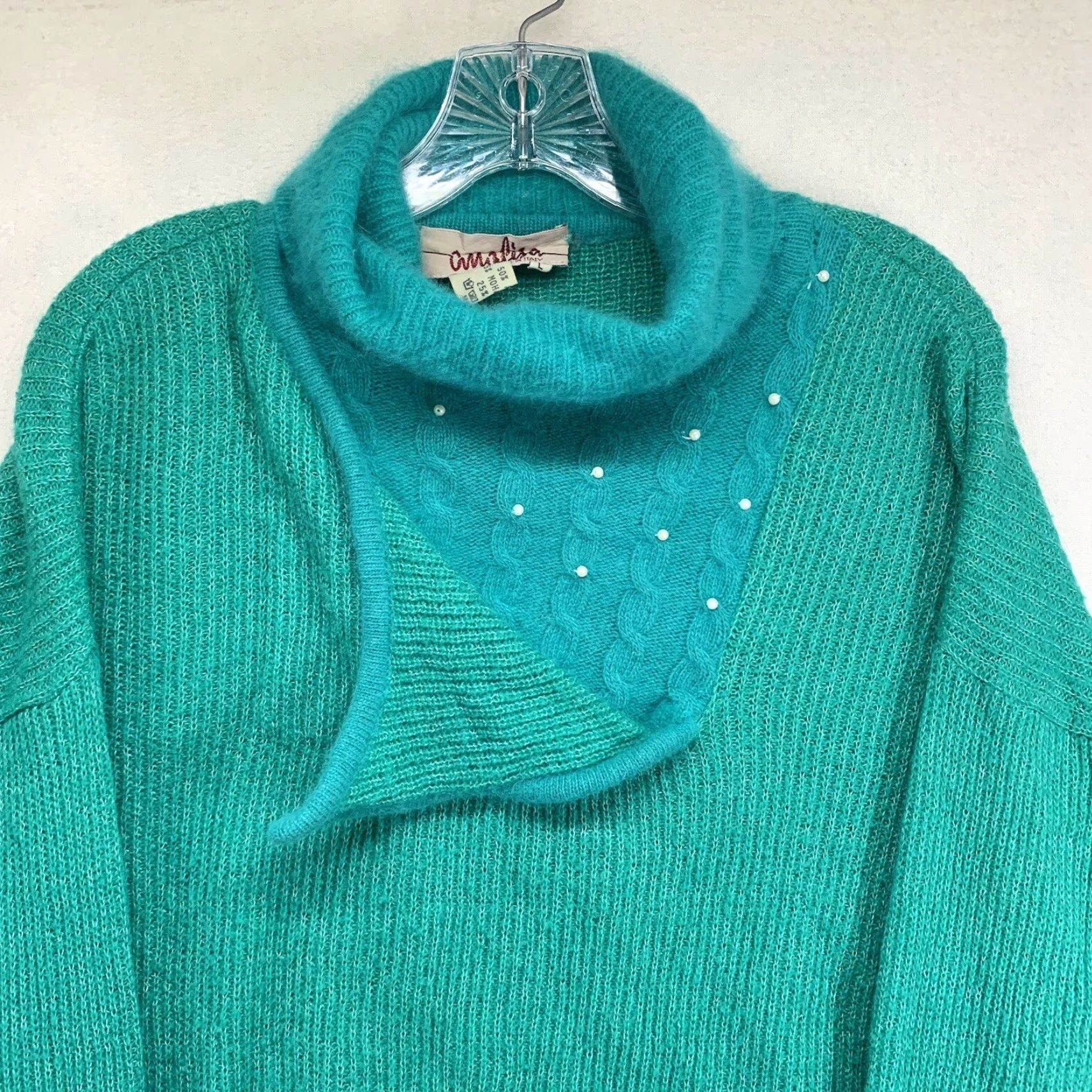 Vintage VINTAGE Analisa Mohair Blend Sweater Large Green Cowl Neck Pullover 70s Womens Size L / US 10 / IT 46 - 3 Thumbnail