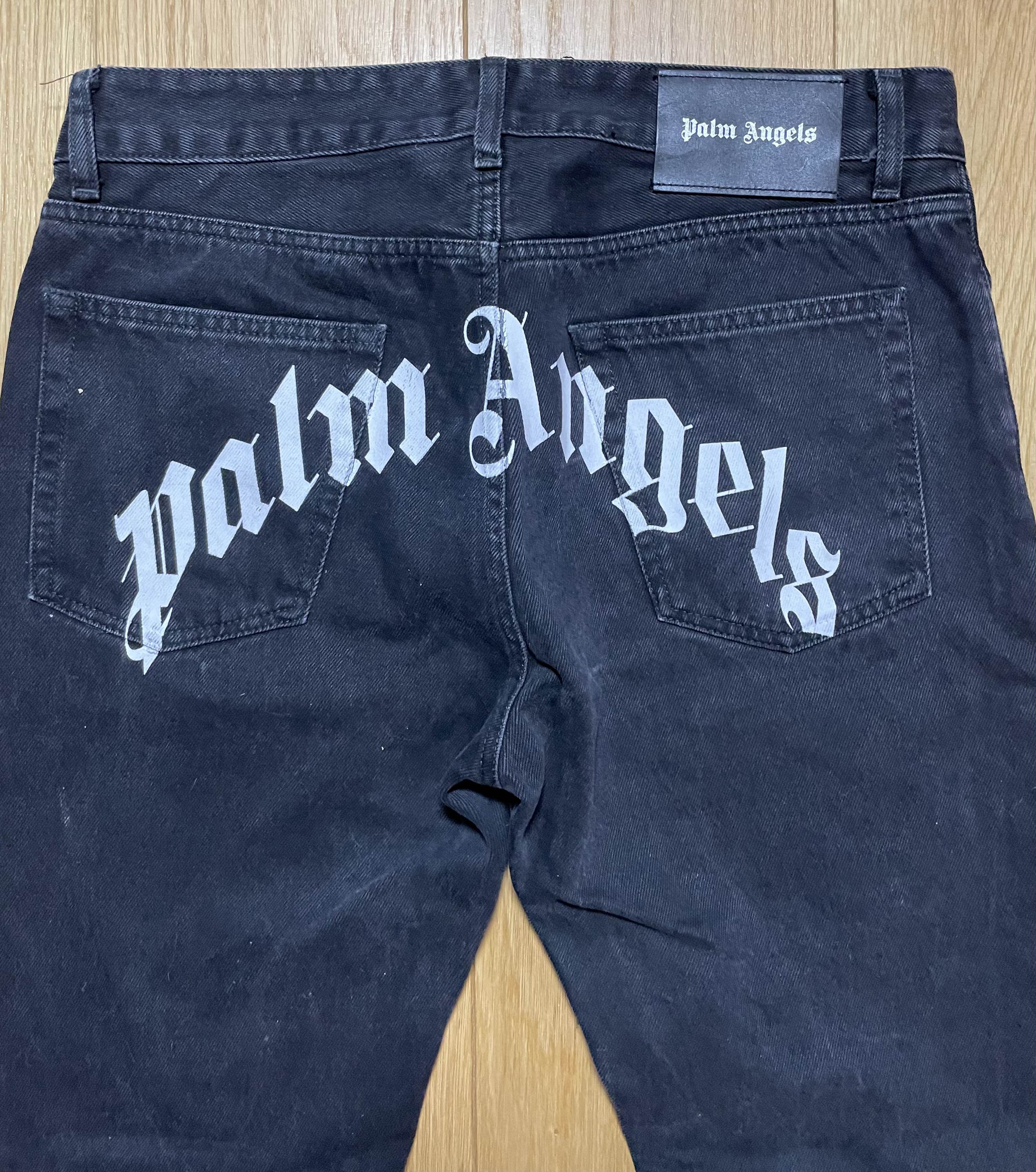 Palm Angels Palm Angels Black Gothic Logo Jeans Size US 32 / EU 48 - 2 Thumbnail