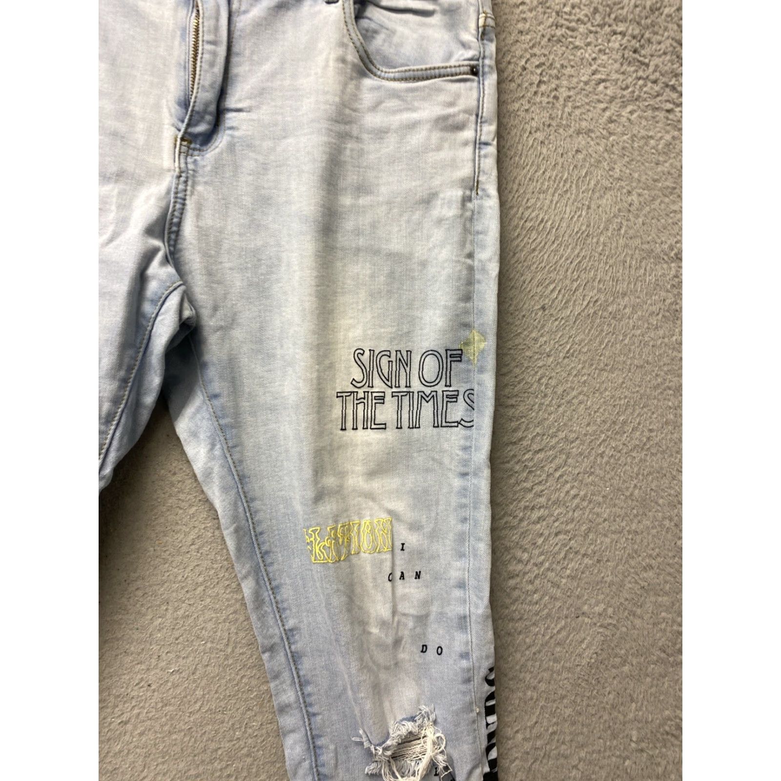 Denime Crysp Denim Jeans Mens 36 Blue washed Skinny Distressed Stretch 36x35 103-62 Size US 36 / EU 52 - 2 Thumbnail