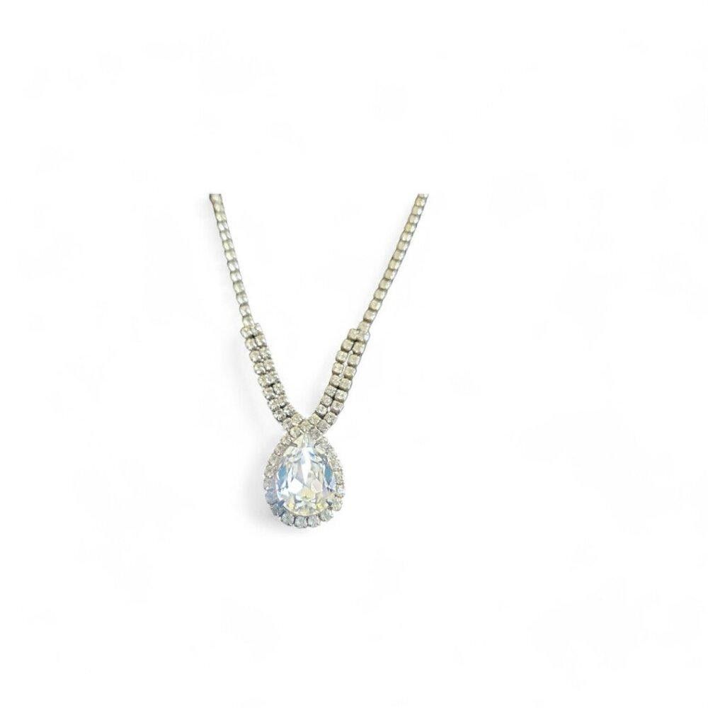 Designer Cubic Zirconia Pear Shaped Silver Vintage Necklace 16" Size ONE SIZE - 5 Thumbnail