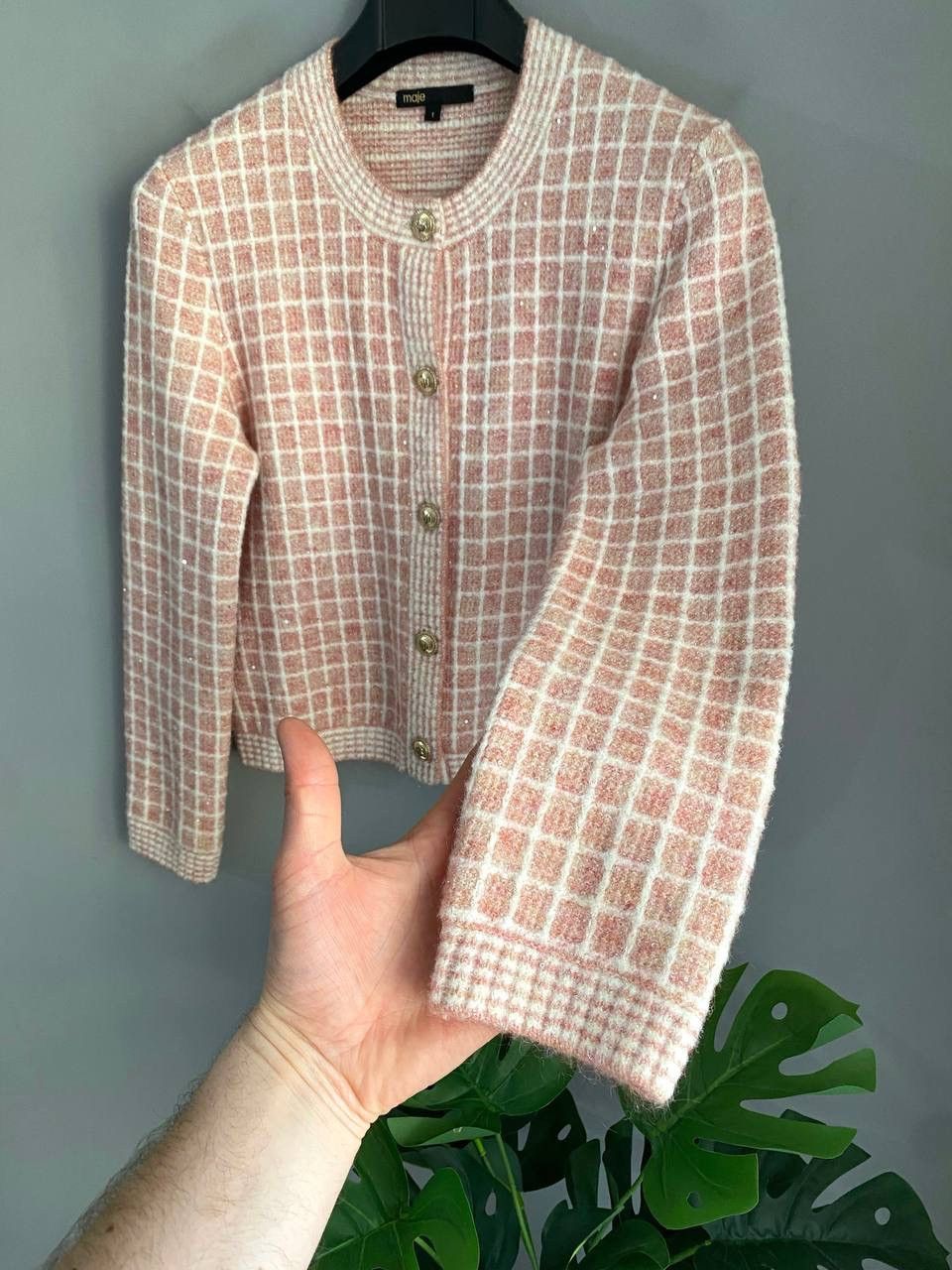 Maje Maje Women's Tweed-Style Pink Wool / Mohair Knit Cardigan, S Size S / US 4 / IT 40 - 8 Thumbnail
