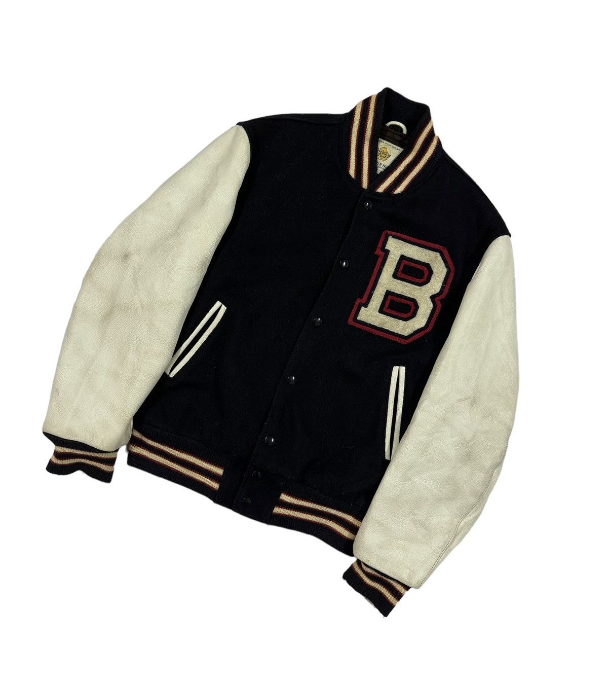 Vtg🔥80’s Golden Bear Wool Varsity Sleeve Leather Jacket