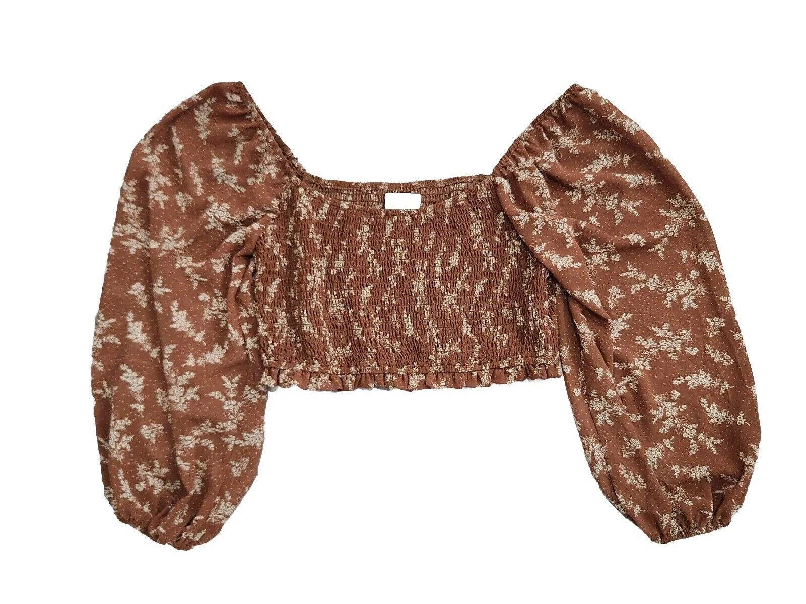 Designer Alta'rd State Crop Top Medium Brown Puff Sleeves Sheer Size M / US 6-8 / IT 42-44 - 7 Thumbnail