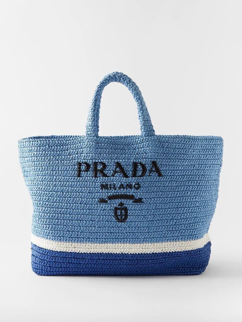 Prada 🔥3.3K VALUE🔥Two Tone Raffia Tote Bag in Blue Size ONE SIZE - 1 Preview