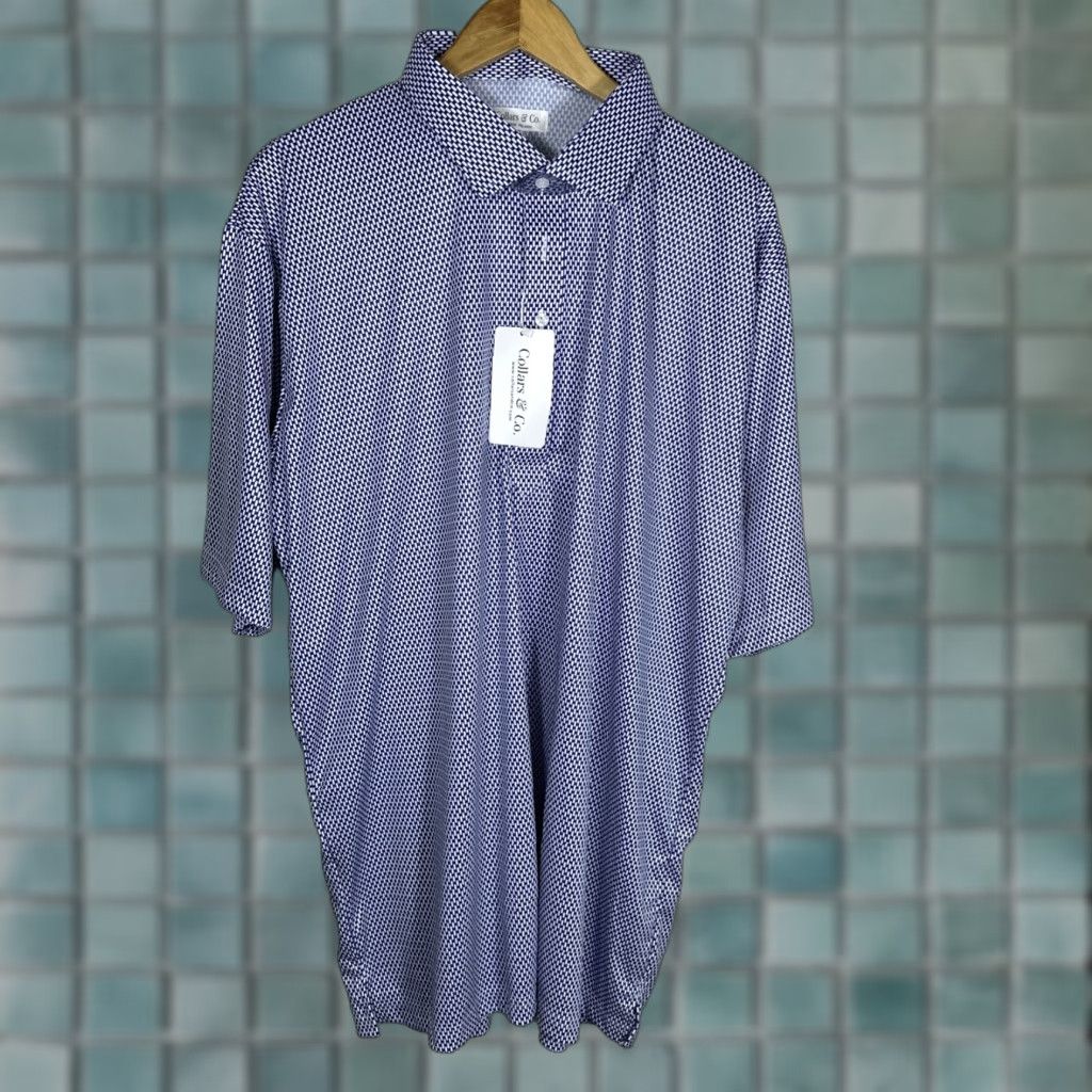 Collars & Co Polo Shirt Mens 3XL Navy Vantage Blue Short Sleeve Button-Down Dress Polo Shirt