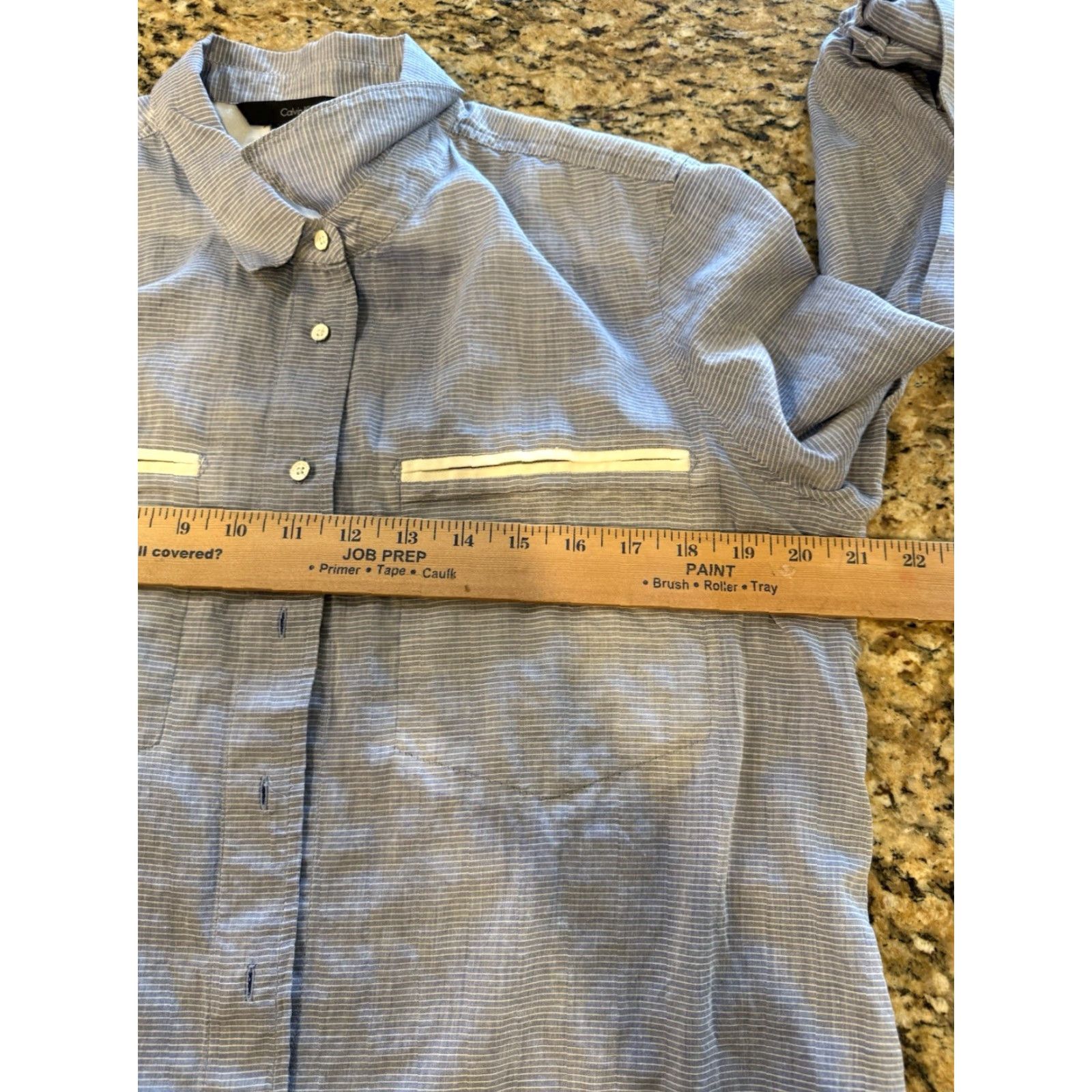 Calvin Klein Calvin Klein Blouse Women L Blue Pinstriped Long Sleeve Roll Tab Cotton Striped Jeans Shirt Large Womens Size L / US 10 / IT 46 - 7 Thumbnail