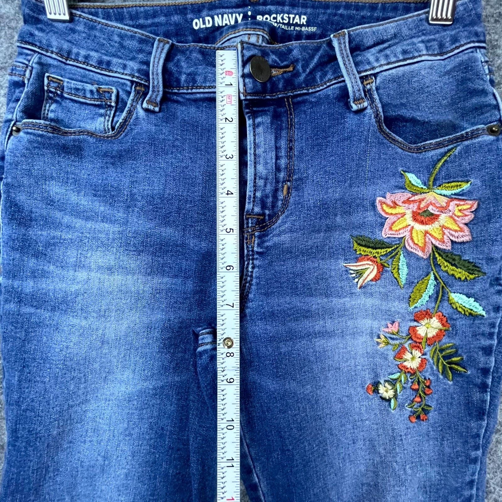 Old Navy Old Navy Rockstar Jeans Womens 2 Blue Y2K Skinny Embroidered Size 26" / US 2 / IT 38 - 5 Thumbnail