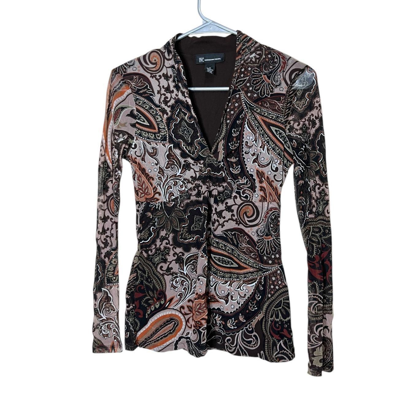 I.N.C Vintage INC International Concepts Y2K Long Sleeve Paisley Top Size S Size S / US 4 / IT 40 - 1 Thumbnail