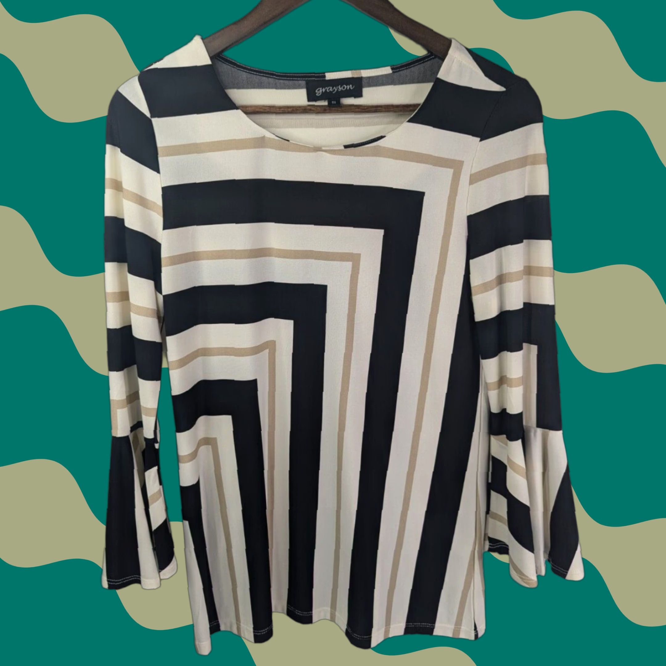 Bell Grayson Blouse Shirt Women’s Small Bell Sleeve Round Neck Striped Geometric Multicolor Modern Classic Style Size S / US 4 / IT 40 - 1 Thumbnail