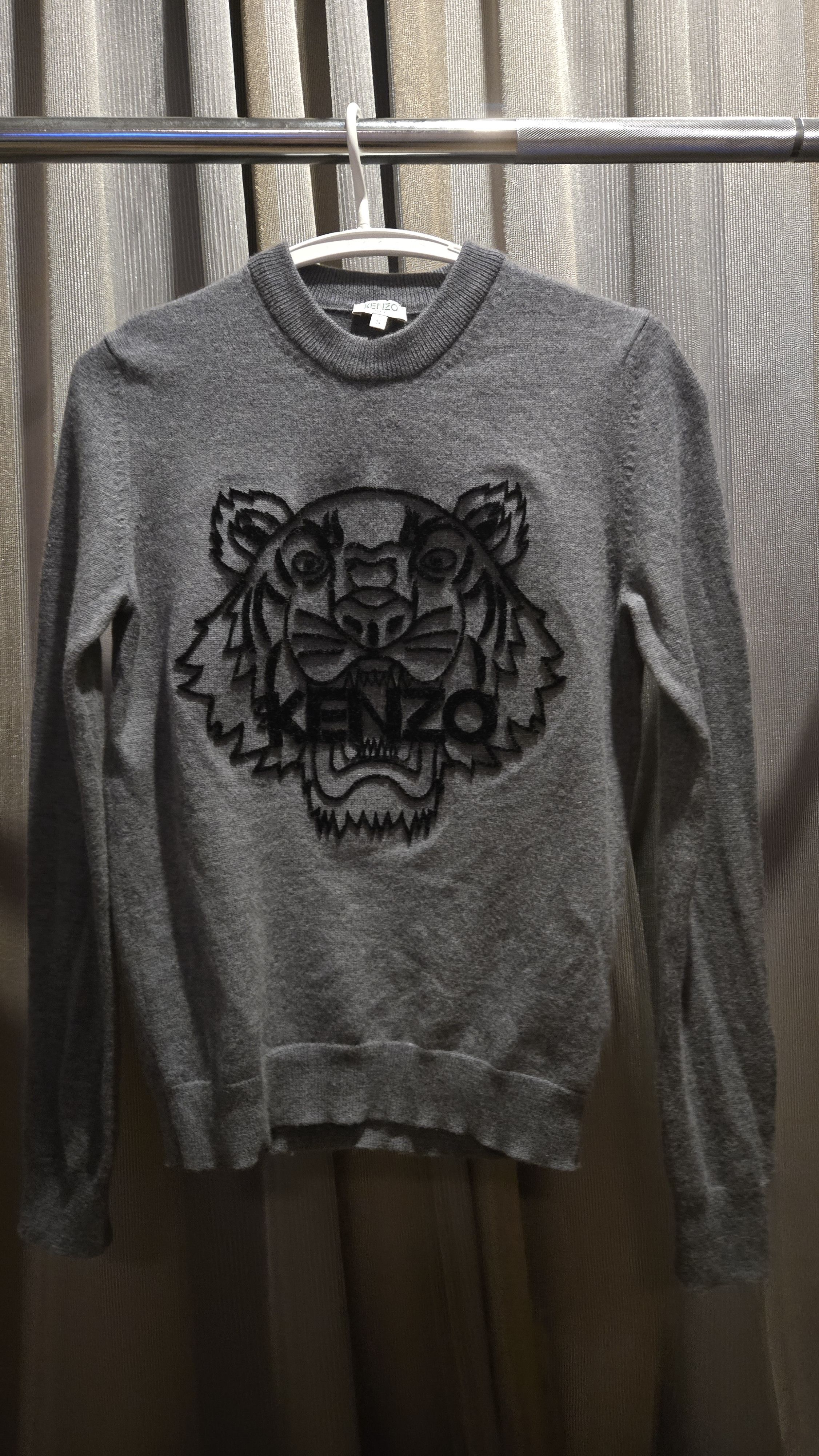Kenzo Kenzo Grey Knitted Sweater with Stitched Tiger (Black) Size US S / EU 44-46 / 1 - 1 Thumbnail