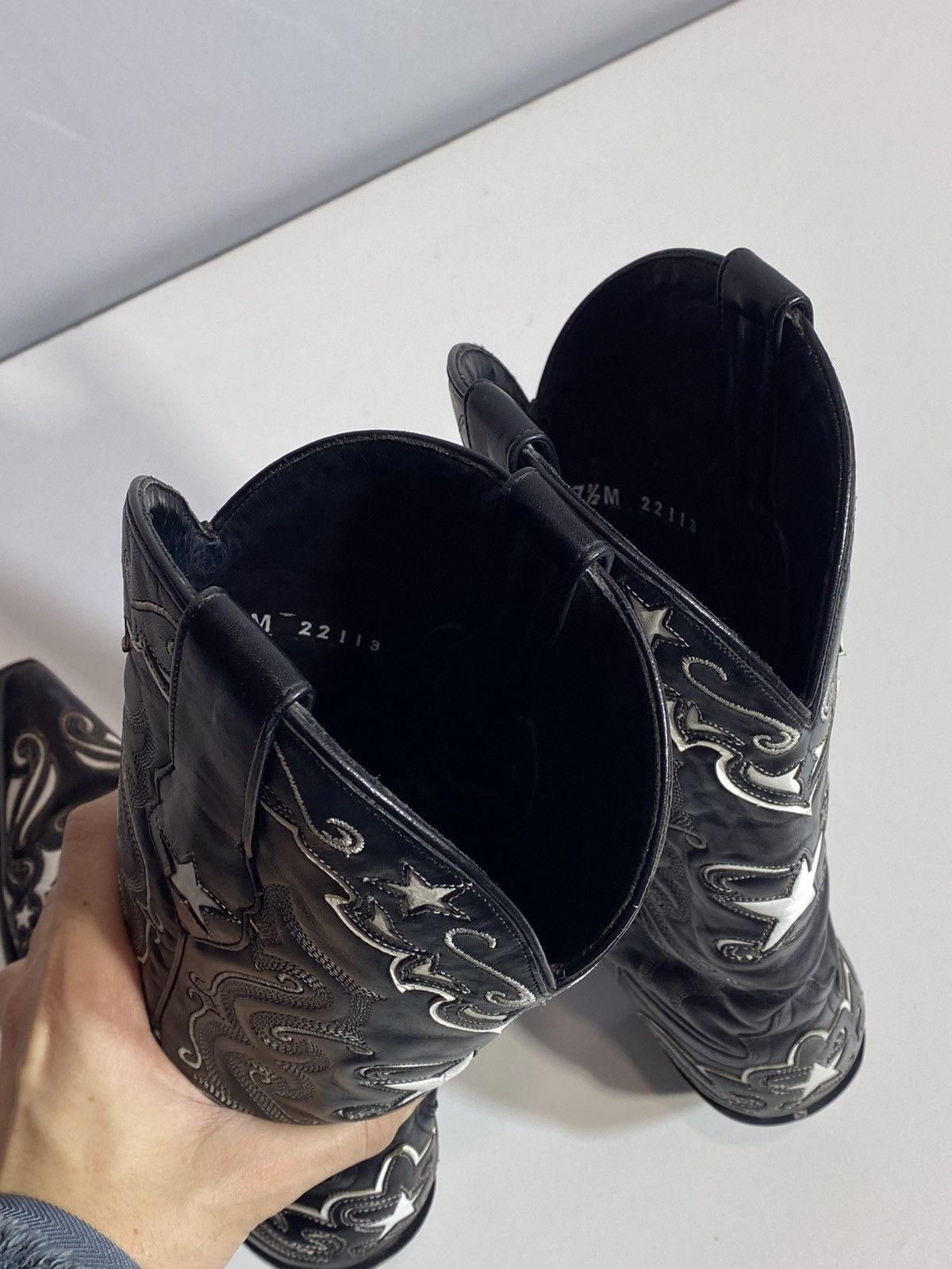 Genuine Leather 🔥 Y2K BLACK STAR COWBOY BOOTS MEXICO STAR EMBROIDERY WESTERN Size US 7 / EU 40 - 17 Thumbnail