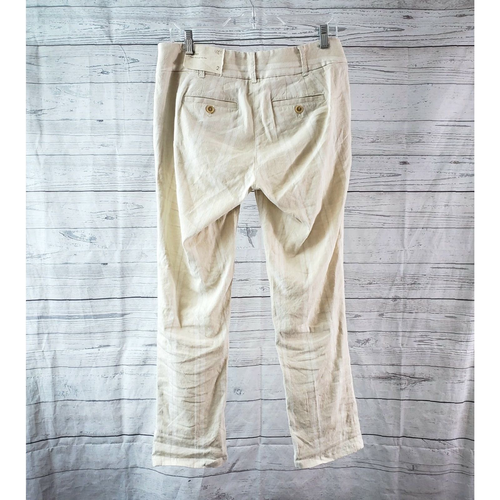 Ann Taylor VINTAGE? No — Ann Taylor LOFT Women Marisa Skinny Pants 2 Beige Striped Linen Blend Pants Womens Size 26" / US 2 / IT 38 - 3 Thumbnail