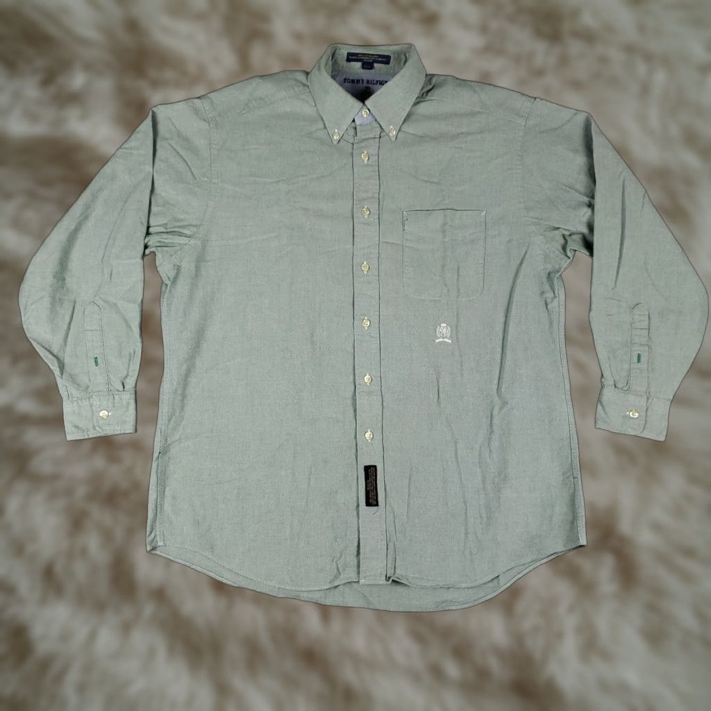 Tommy Hilfiger Tommy Hilfiger Dress Shirt Mens 16 Green Long Sleeve Button  Up Classic Casual | Grailed