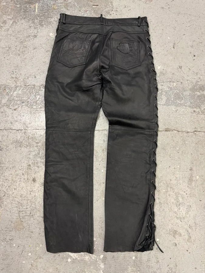 Vintage 1990s Archive Black Leather Laced Pants Size US 33 - 8 Thumbnail