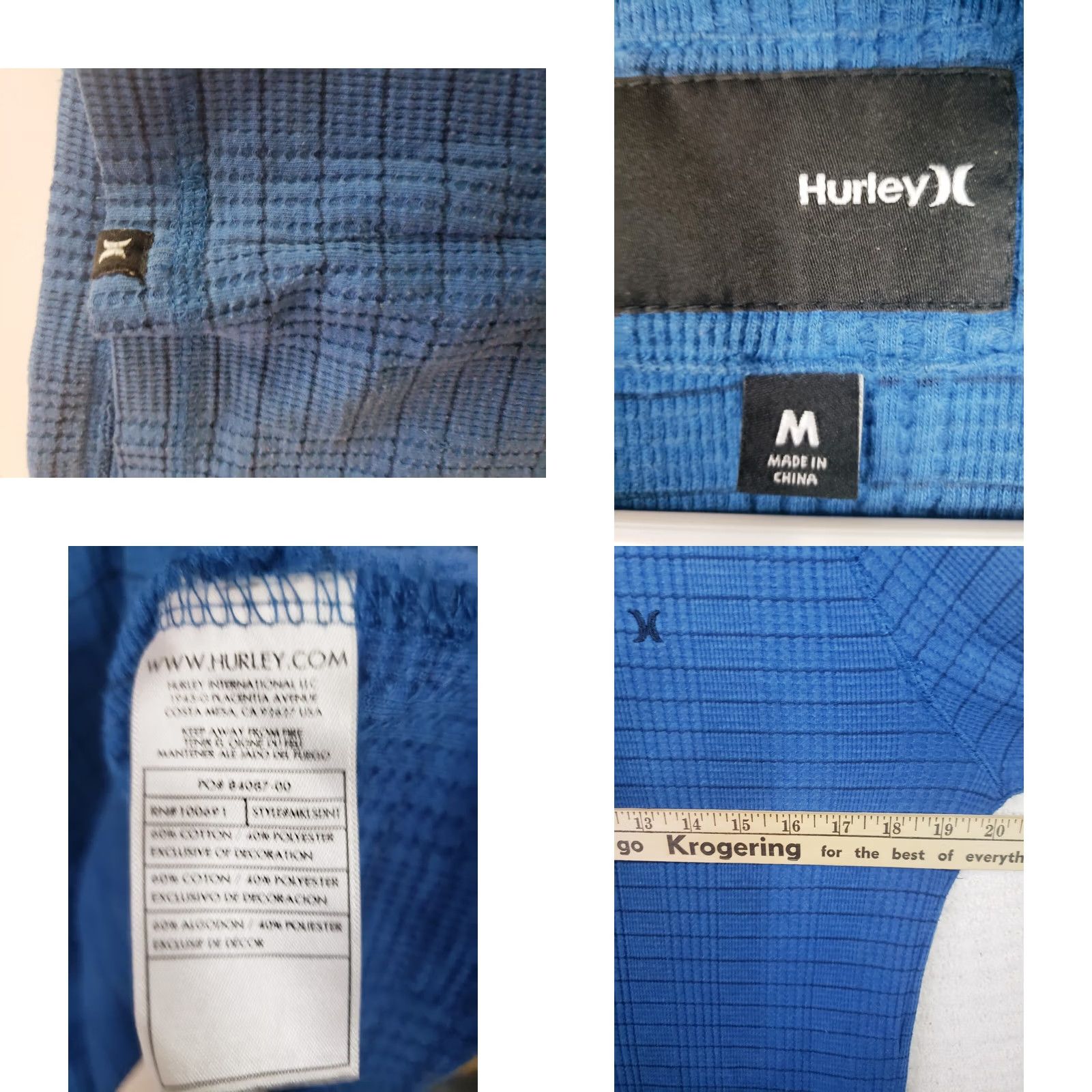 Hurley Hurley Henley Hoodie Shirt Men's M Blue Striped Hooded Long Sleeve Pullover Size US M / EU 48-50 / 2 - 8 Thumbnail