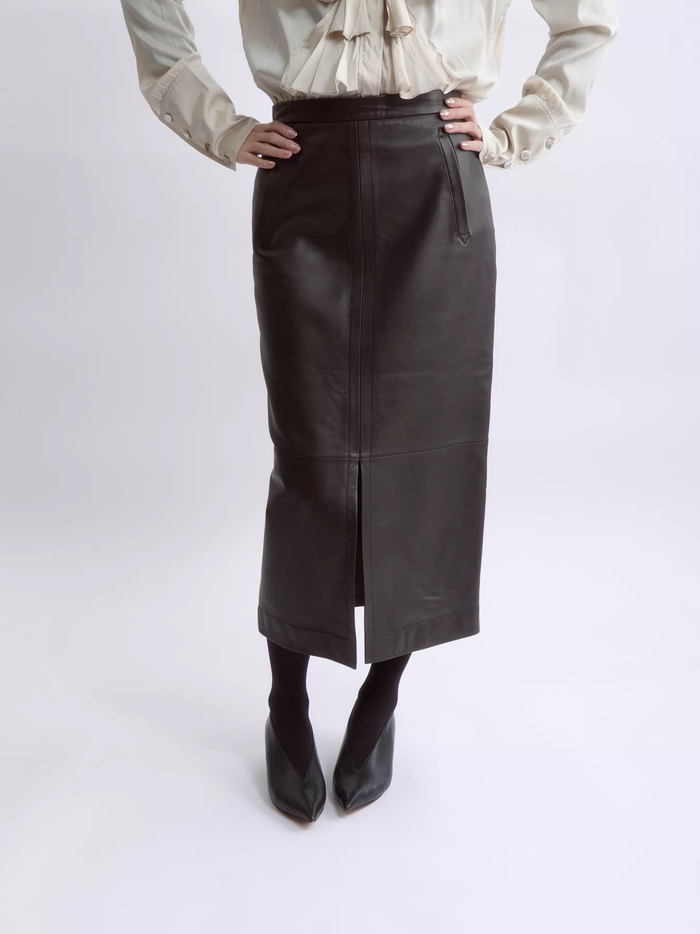 Loewe LOEWE Vintage Brown Leather High-Waist Pencil Skirt Size 26" / US 2 / IT 38 - 5 Thumbnail