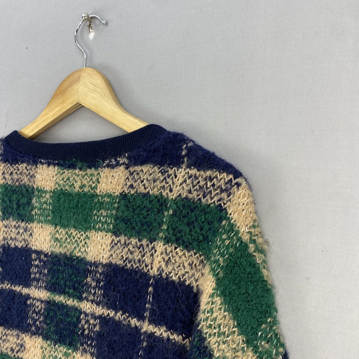Aran Isles Knitwear HK WORK London Fuzzy Plaid Knit Sweatshirt Size US L / EU 52-54 / 3 - 5 Thumbnail