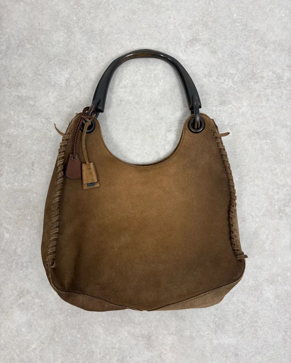 Gucci 2000s Gucci Brown Gradient Suede Leather Handle Bag Size ONE SIZE - 1 Thumbnail