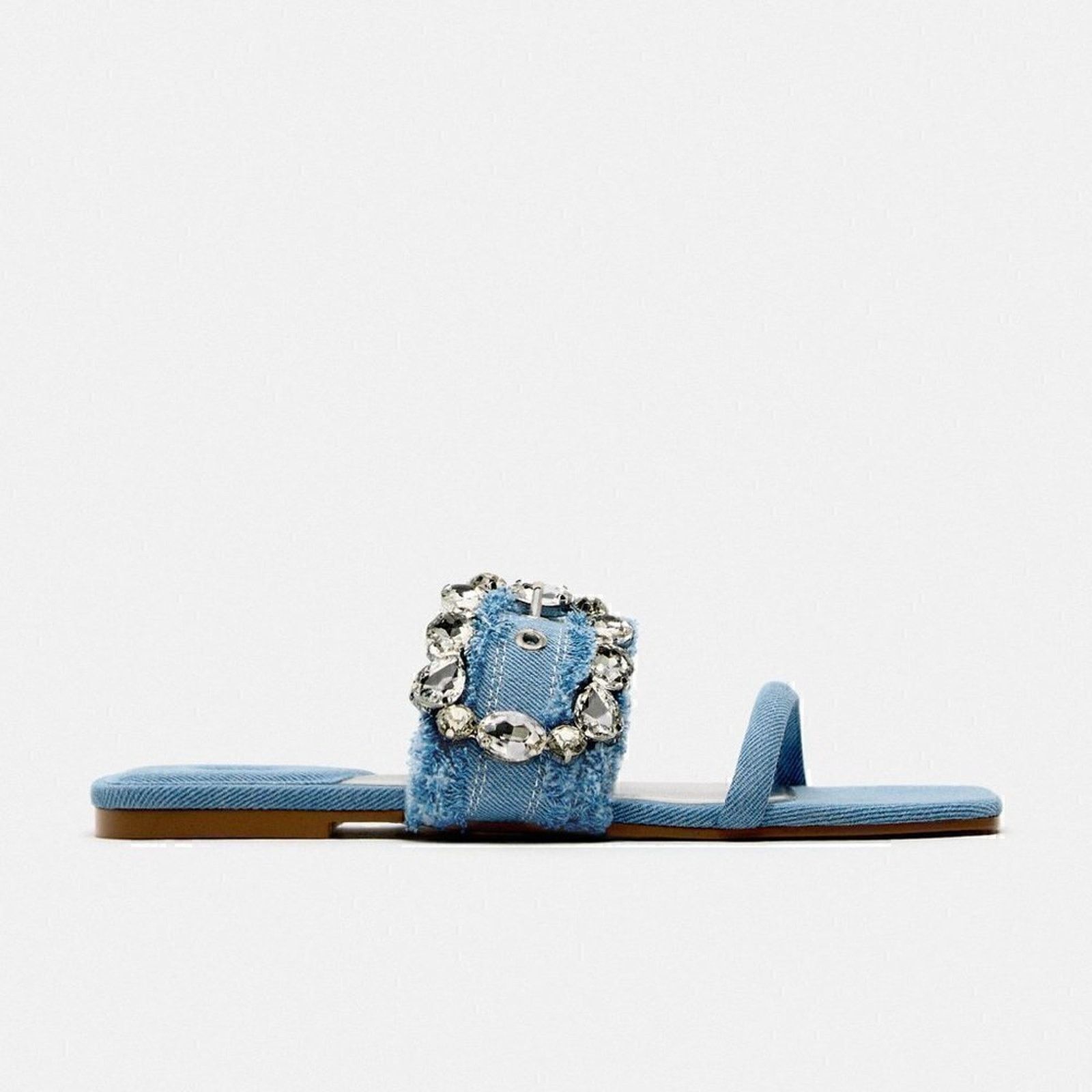 Zara ZARA Embellished Denim Slide Sandals NWT Size US 8 / IT 38 - 20 Thumbnail