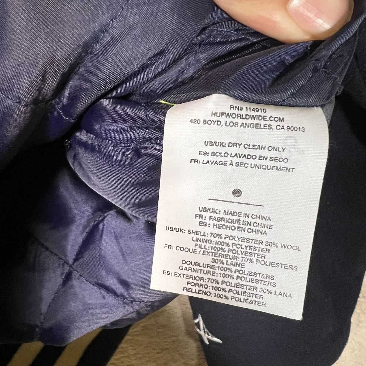 Huf HUF 20 Year Classic H Varsity Bomber Jacket Mens Medium Blue Size US M / EU 48-50 / 2 - 7 Thumbnail