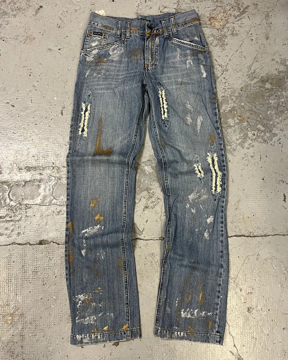 Designer × Dolce & Gabbana × Vintage AW2005 Dolce & Gabbana Painted Blue Denim Jeans Size US 30 / EU 46 - 1 Thumbnail