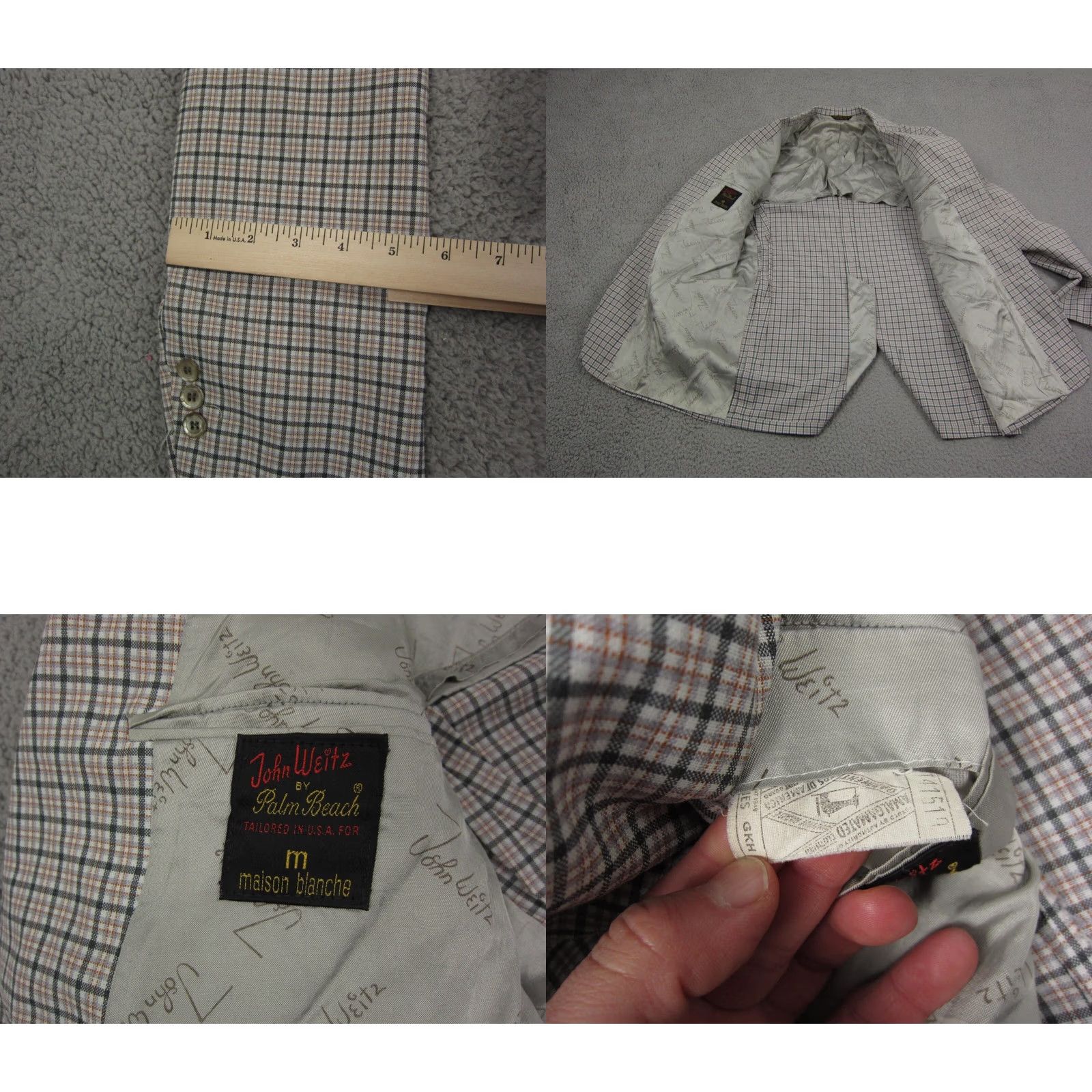 Vintage Vintage Palm Beach Blazer Mens 42 Gray Plaid Tuxedo Coat Two-Button 80s 90s Shirt Mens Size 42R - 9 Thumbnail
