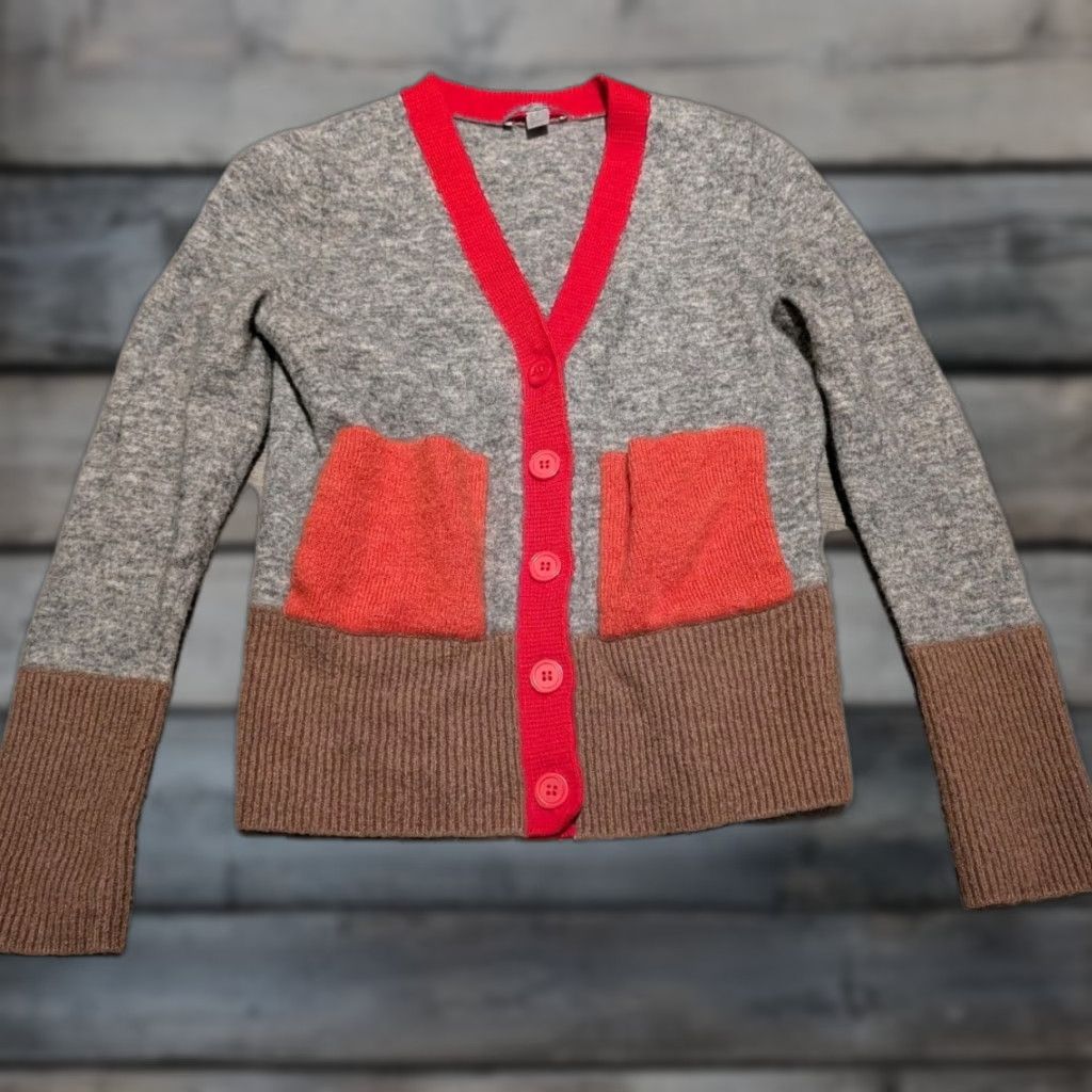 Cos COS Colorblock Wool Blend Cardigan Sweater Gray Women's XS Relaxed Fit Size XS / US 0-2 / IT 36-38 - 1 Thumbnail