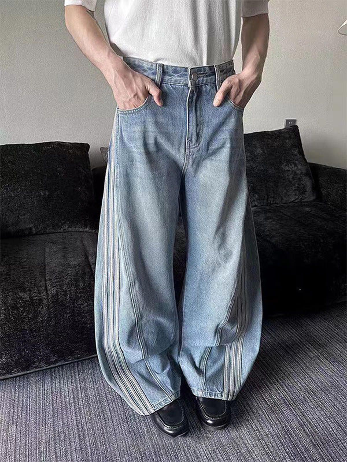 Jean Light Blue Track Stripe Wide Leg Barrel Jeans Size US 28 / EU 44 - 3 Thumbnail