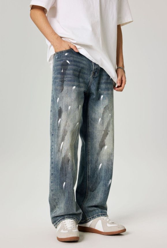 Jean American retro ink-splashed wide-leg baggy jeans Size US 32 / EU 48 - 3 Thumbnail