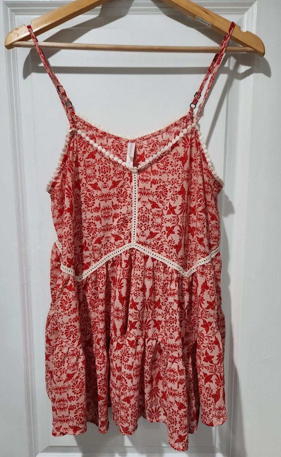 Designer Xhilaration Top Medium Red And White Paisley Lace Trim Size M / US 6-8 / IT 42-44 - 2 Thumbnail