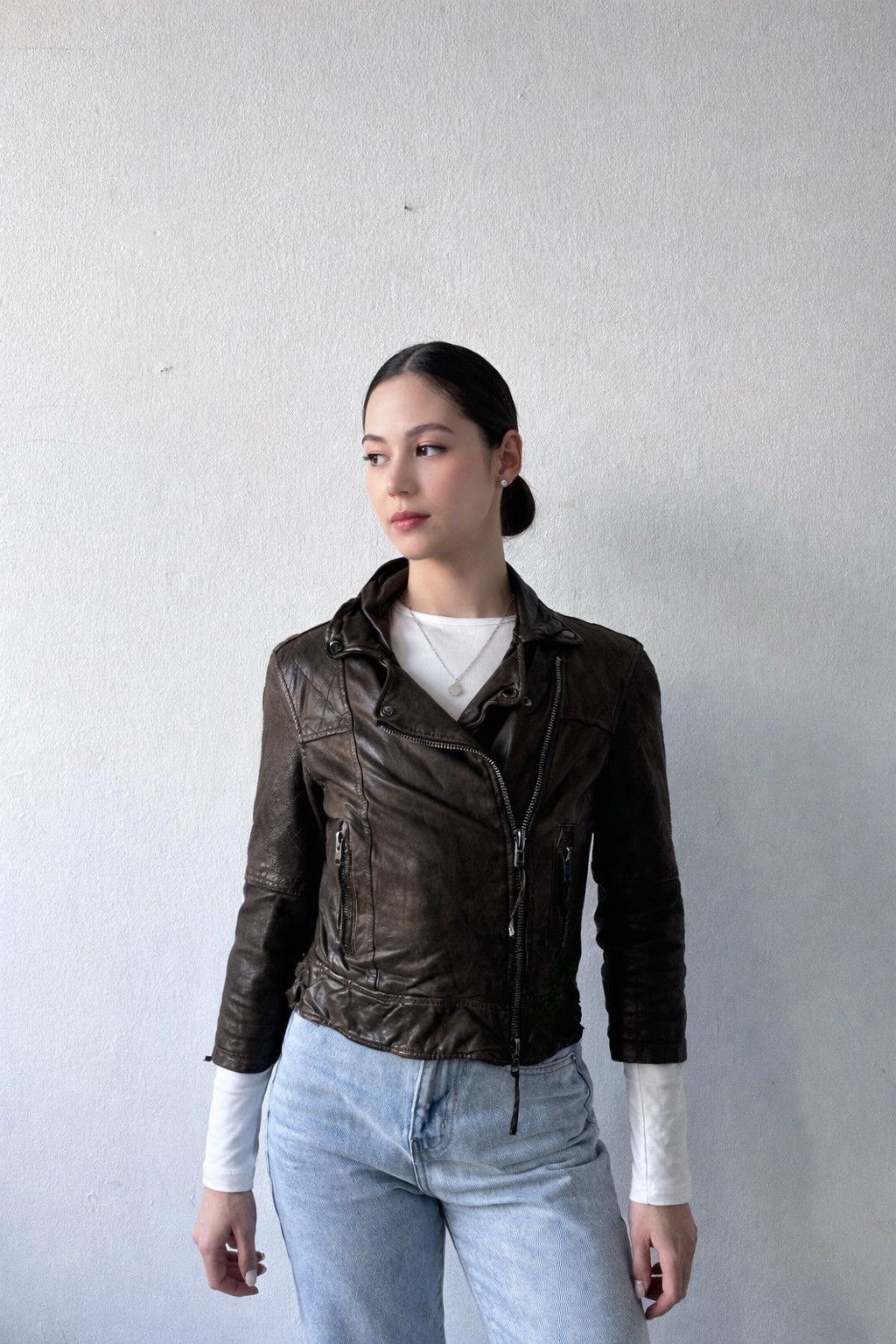 Allsaints AllSaints Worley Brown Leather Moto Jacket Cropped Archive Size M / US 6-8 / IT 42-44 - 1 Thumbnail
