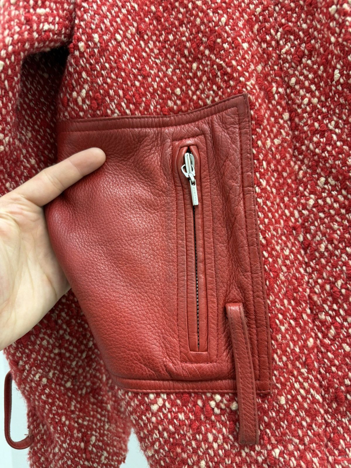 Versace Archive Versace Red Tweed Leather Parts Heavy Wool Jacket Size M / US 6-8 / IT 42-44 - 5 Thumbnail