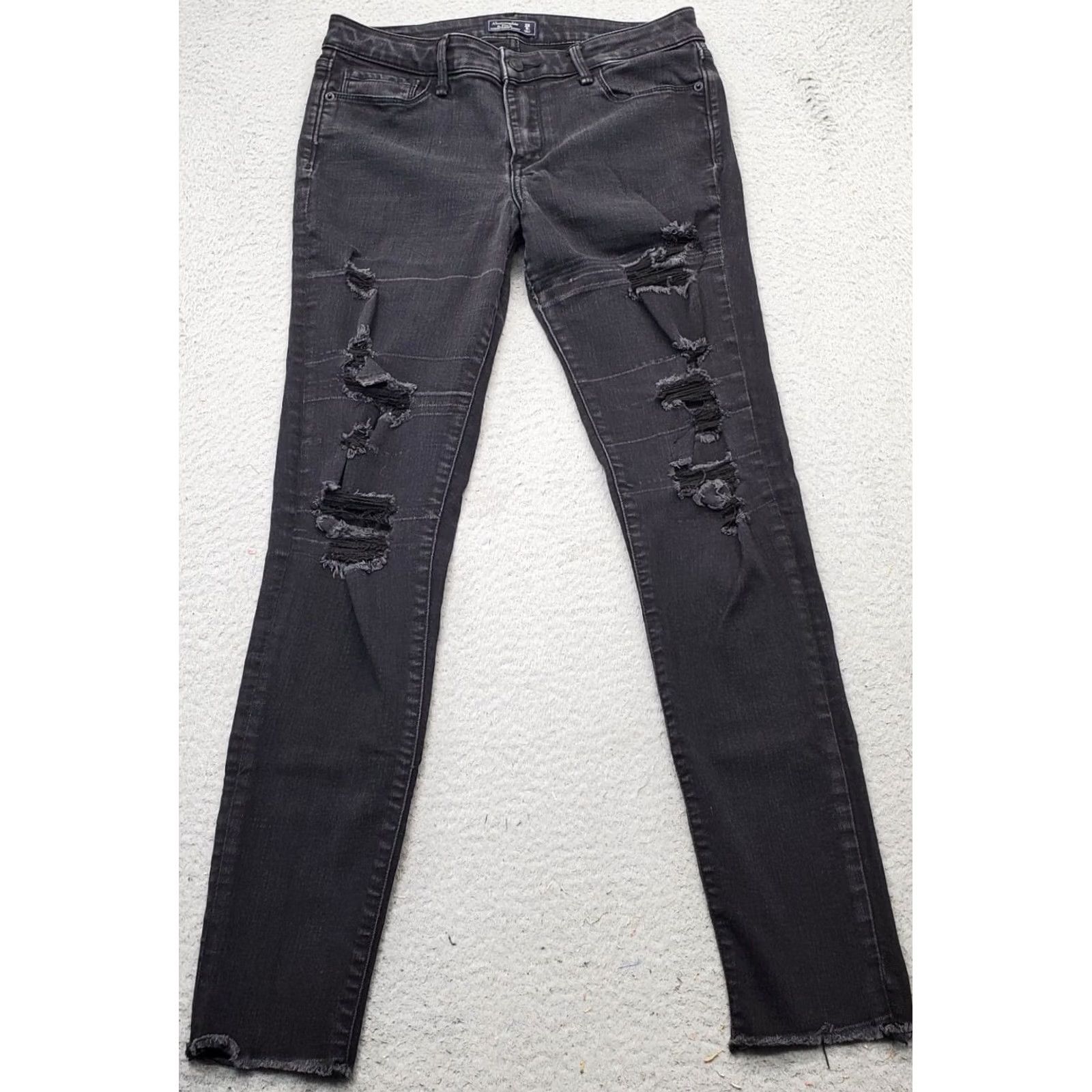 Abercrombie & Fitch Abercrombie & Fitch Skinny Jeans Womens 28 Black Cotton Distressed Frayed Hem Jeans Size 28" / US 6 / IT 42 - 2 Thumbnail