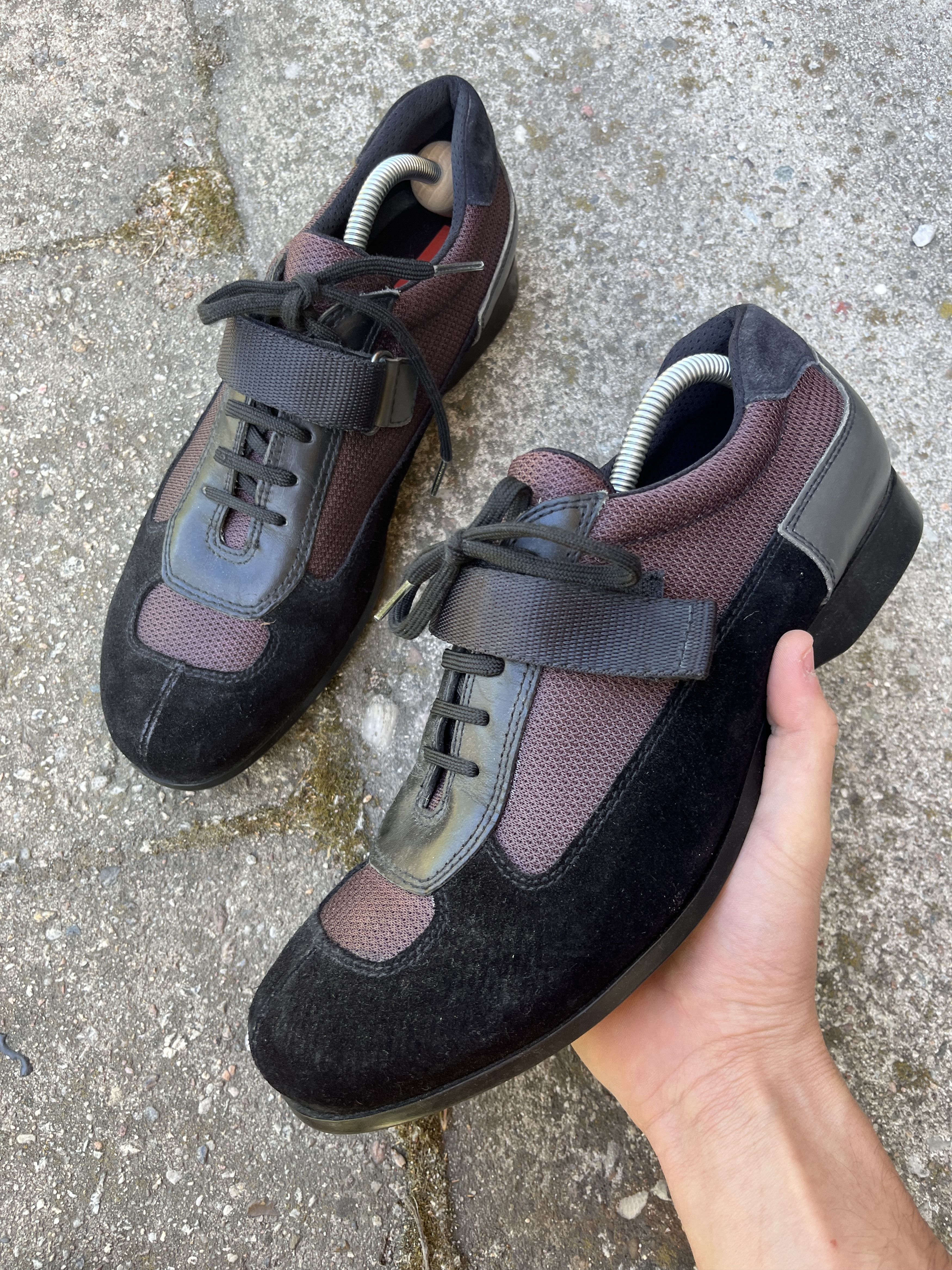prada linea rossa FW02 suede mesh sport shoes derby modern