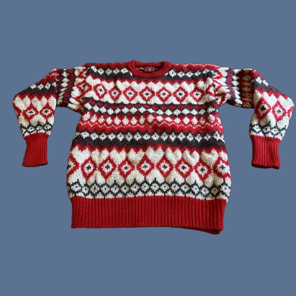 Nordstrom VINTAGE Nordstrom Shetland Wool Fair Isle Sweater Women’s Large Red White Size L / US 10 / IT 46 - 1 Thumbnail