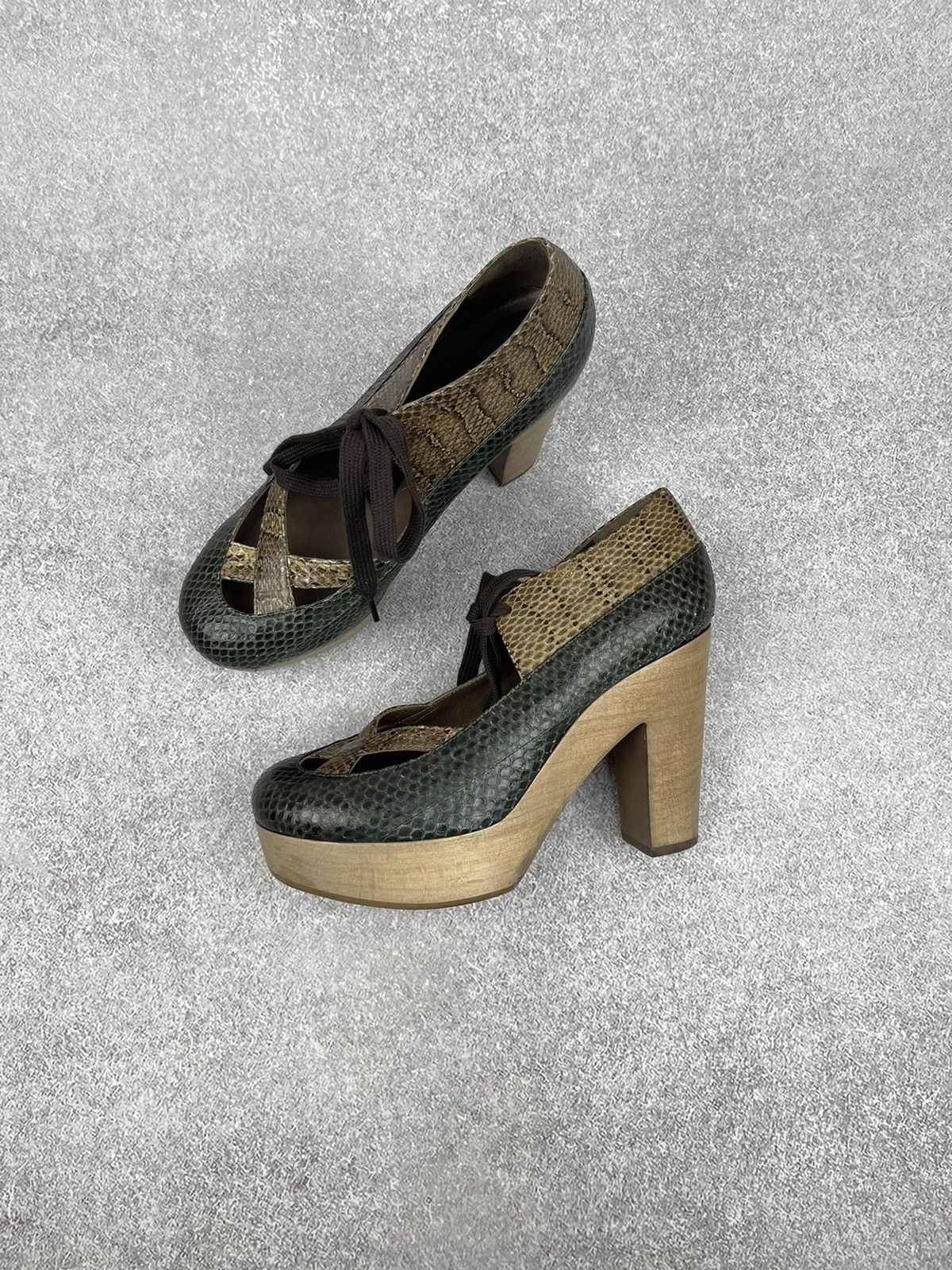 Marni Marni Brown Taupe Snakeskin Wooden Platform Size 37 Size US 7 / IT 37 - 10 Thumbnail