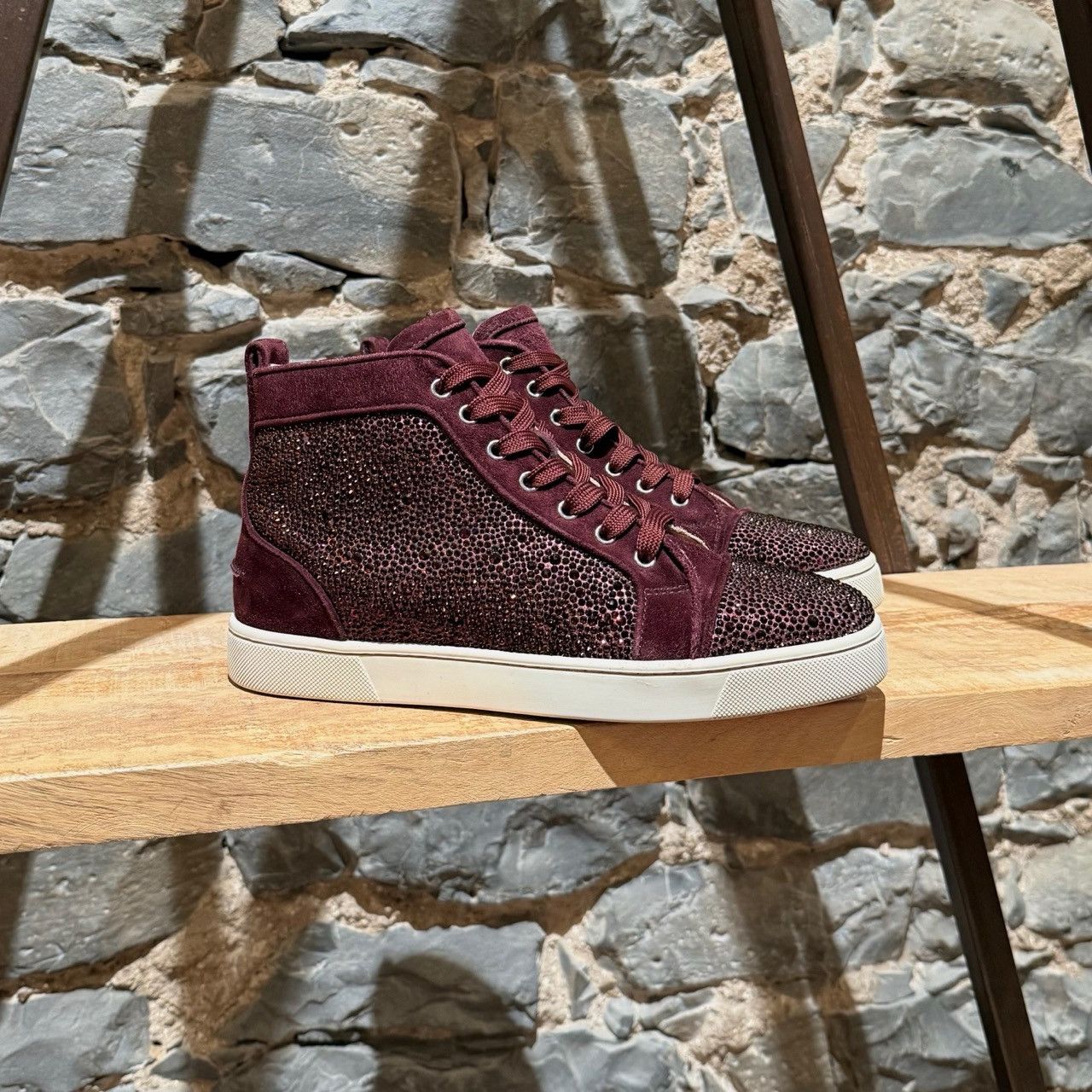 Christian Louboutin Christian Louboutin Burgundy Louis Strass High-top Sneakers Size US 8 / EU 41 - 1 Thumbnail