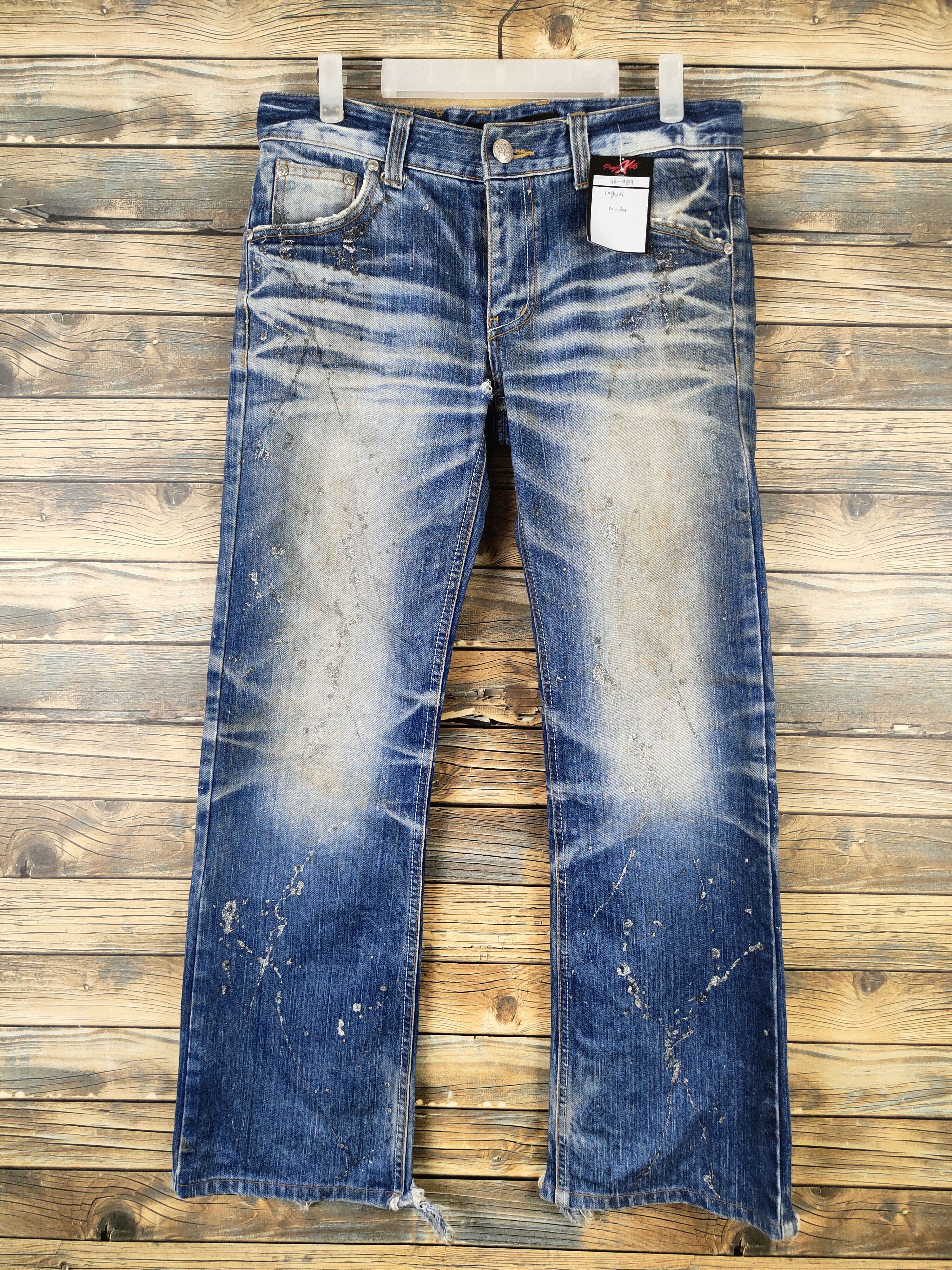Japanese Brand DL Lagust Dark Blue Distressed Ripped Jeans #46-089 Size 34" / US 12 / IT 48 - 1 Thumbnail