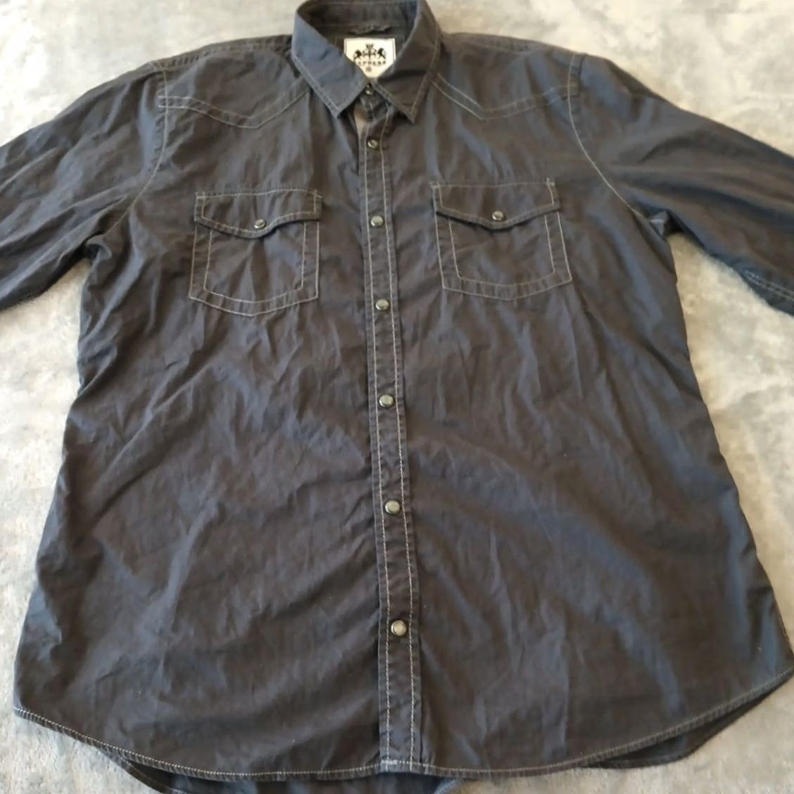 Express Express Shirt Mens XL Gray Long Sleeve Pearl Snap Pockets Cotton Shirt Size US XL / EU 56 / 4 - 5 Thumbnail