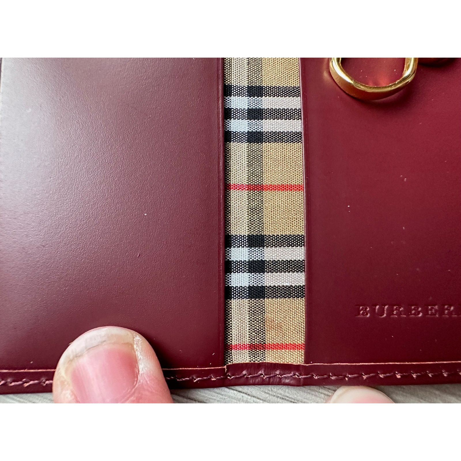 Burberry Burberry Burgundy Leather Key Holder with Nova Check Accent Size ONE SIZE - 9 Thumbnail