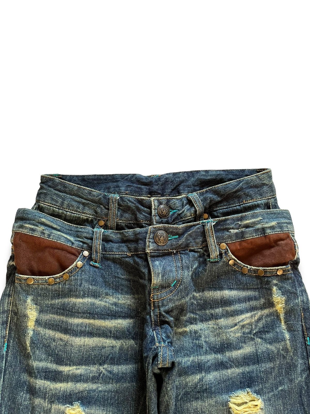 Hysteric Glamour Vintage Japanese Brand Ripped Studs Double Waist Flare Jeans Size 28" / US 6 / IT 42 - 4 Thumbnail