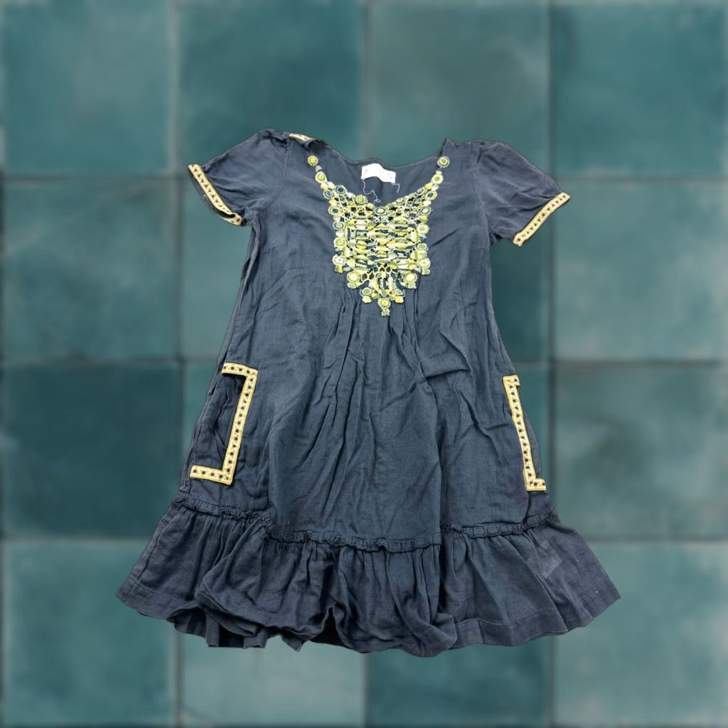 Velvet VINTAGE Velvet Dress Womens M Black A-Line Embroidered Pocket Hem Ruffle Side V-Neck Short Sleeve 100% Cotton Size M / US 6-8 / IT 42-44 - 1 Thumbnail