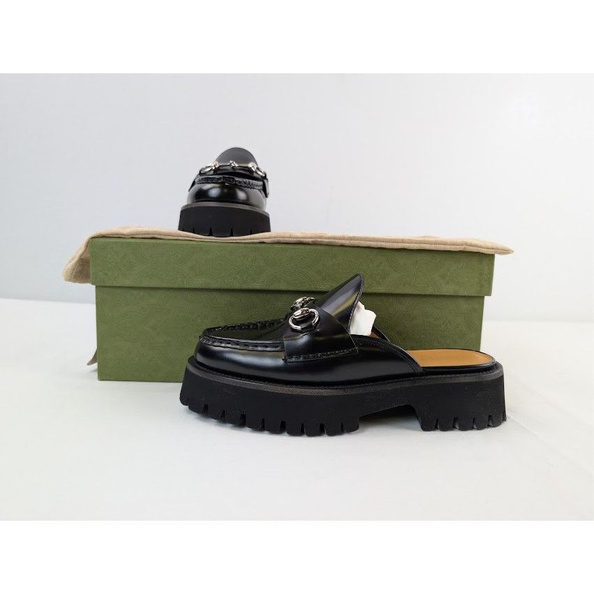 Gucci o1rshd1 Cordovan Lux Horsebit Platform Mule Sandals in Nero Size US 6 / IT 36 - 20 Thumbnail