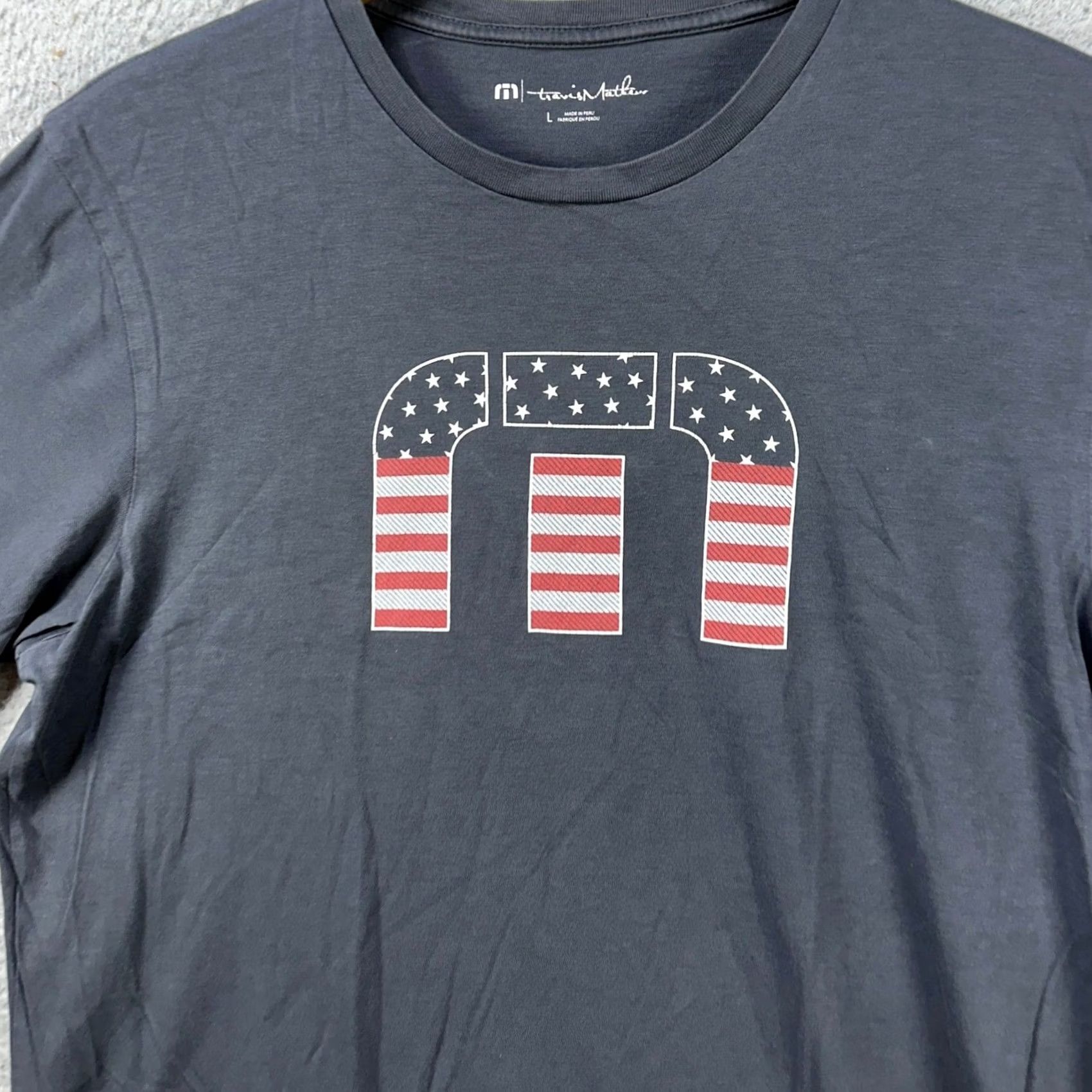 TravisMathew Travis Mathew T-Shirt Short Sleeve Tee Mens Large Black American Flag Crew Neck Graphic Print Size US L / EU 52-54 / 3 - 7 Thumbnail