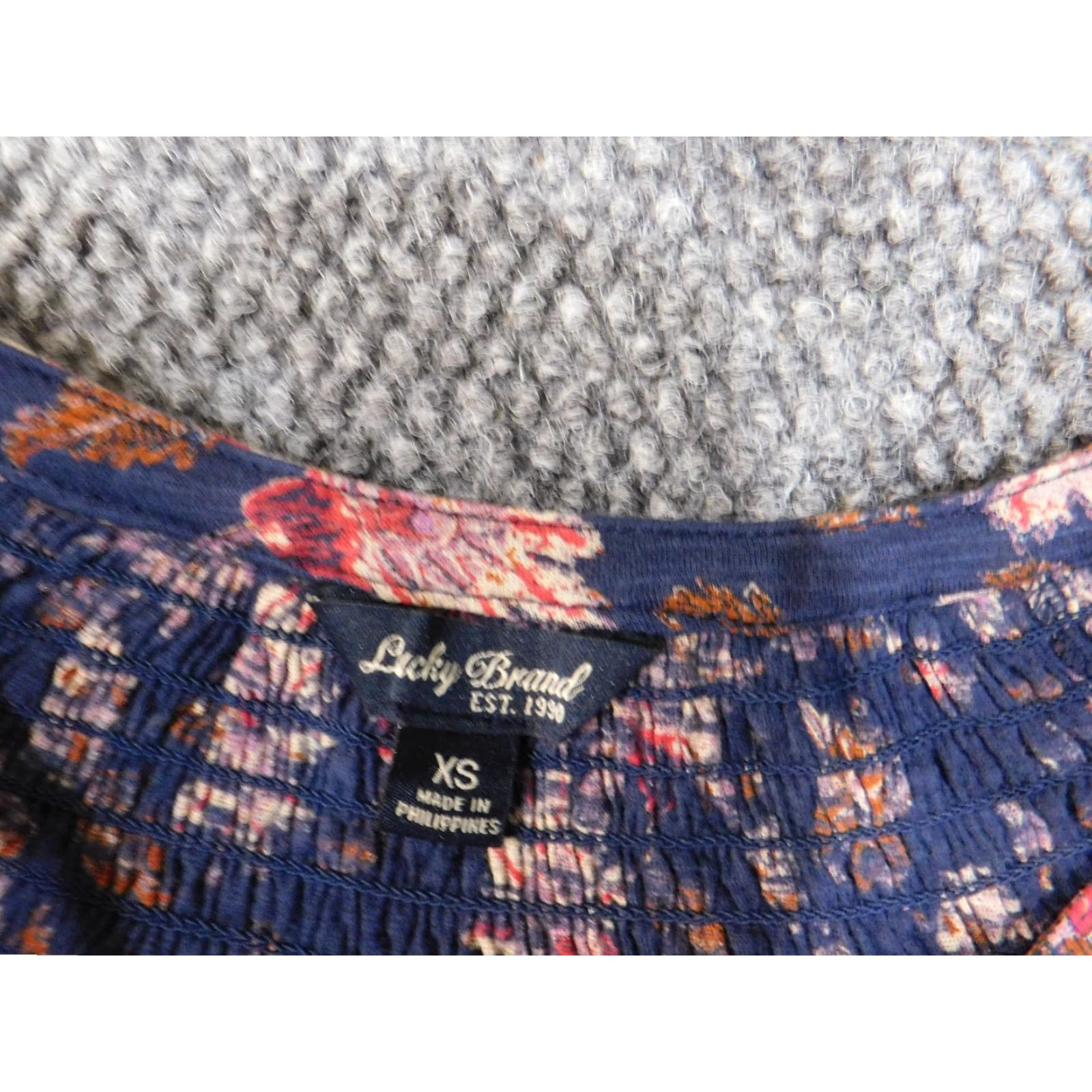 Lucky Brand Lucky Brand Blouse Top XS Women Blue Geometric Floral Knit Cotton Viscose Stretch Casual Regular Modern Classic Size XS / US 0-2 / IT 36-38 - 6 Thumbnail