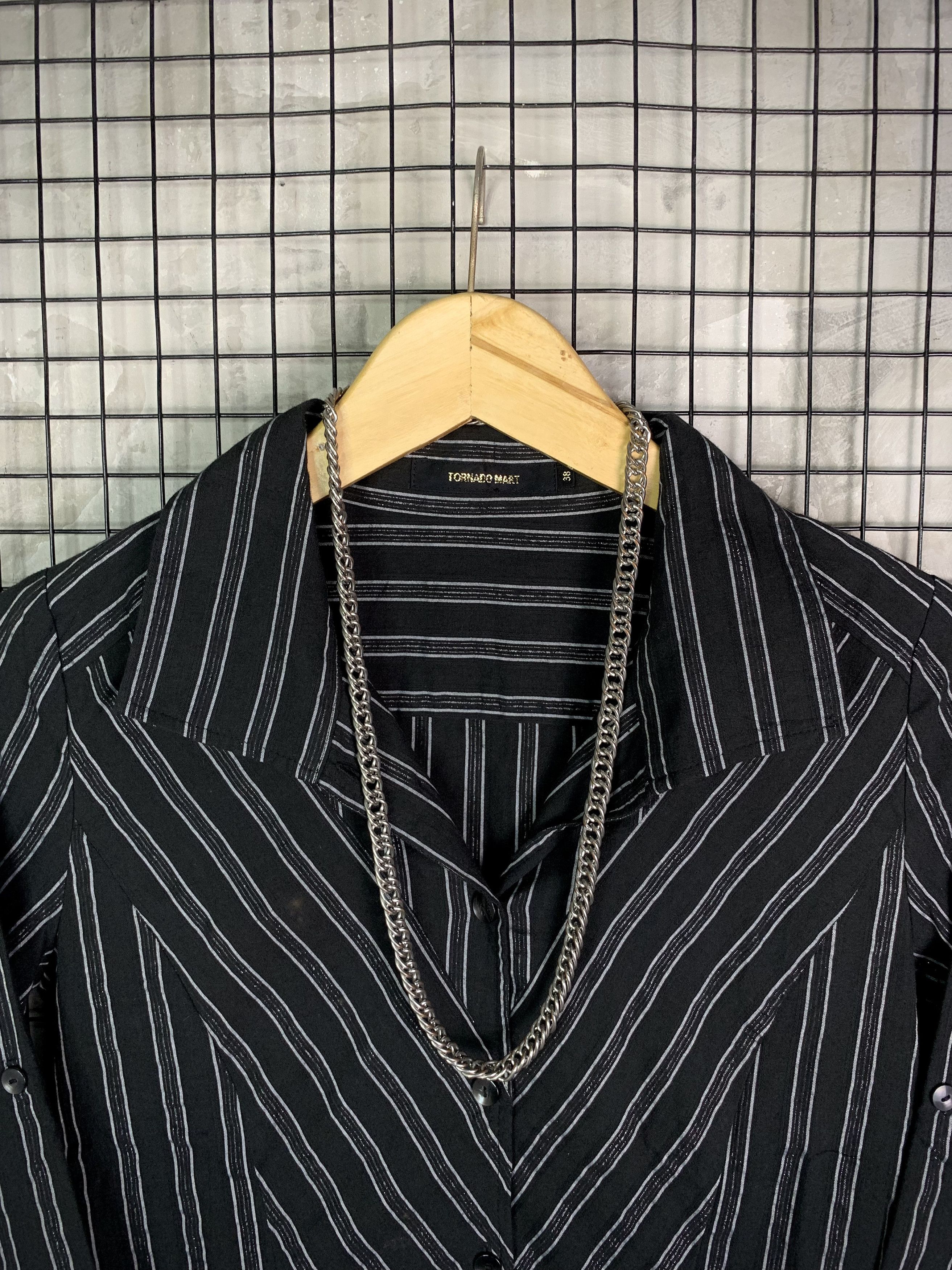 Tornado Mart Y2K Tornado Mart Asymmetric Pinstripe Button Up Cyber Size S / US 4 / IT 40 - 3 Thumbnail